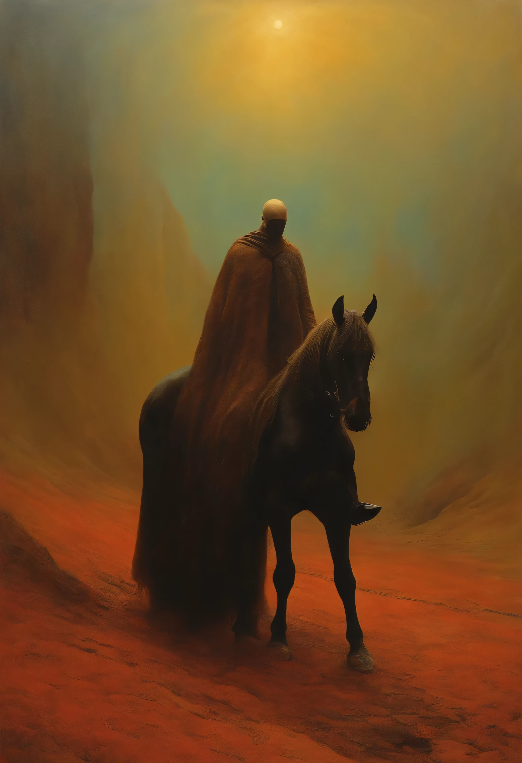 Bild im Zdzisław-Beksiński-Stil, scheinen nach ihrer Seele zu suchen. (Exaggerated movements) (trockenes Klima) (Heads in the painting style of Francis Bacon) (Post-apokalyptischen) (oppressor) (John Wick)