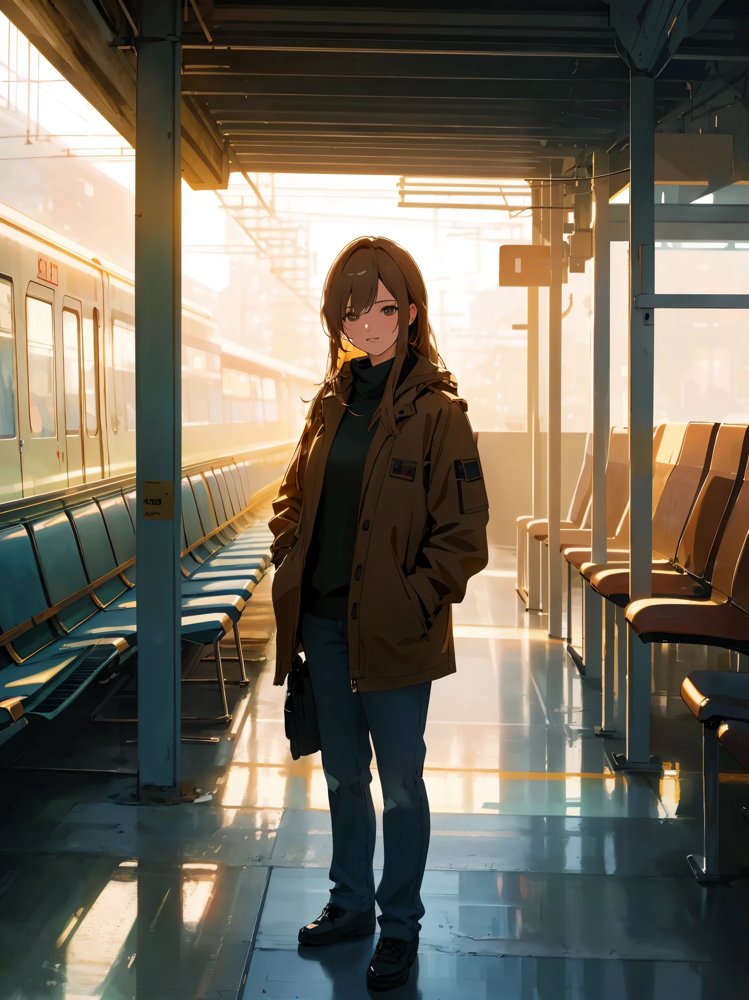 A person waiting for a train in a quiet atmosphere,soft lighting,deserted seats,outside view,train station
Medium: illustration
Image quality: (best quality,4k,8k,highres,masterpiece:1.2),ultra-detailed,(realistic,photorealistic,photo-realistic:1.37),HDR,UHD,studio lighting,sharp focus,physically-based rendering,extreme detail description,professional
Art style: realistic
Color tone: soft tones
Lighting: soft and soothing
