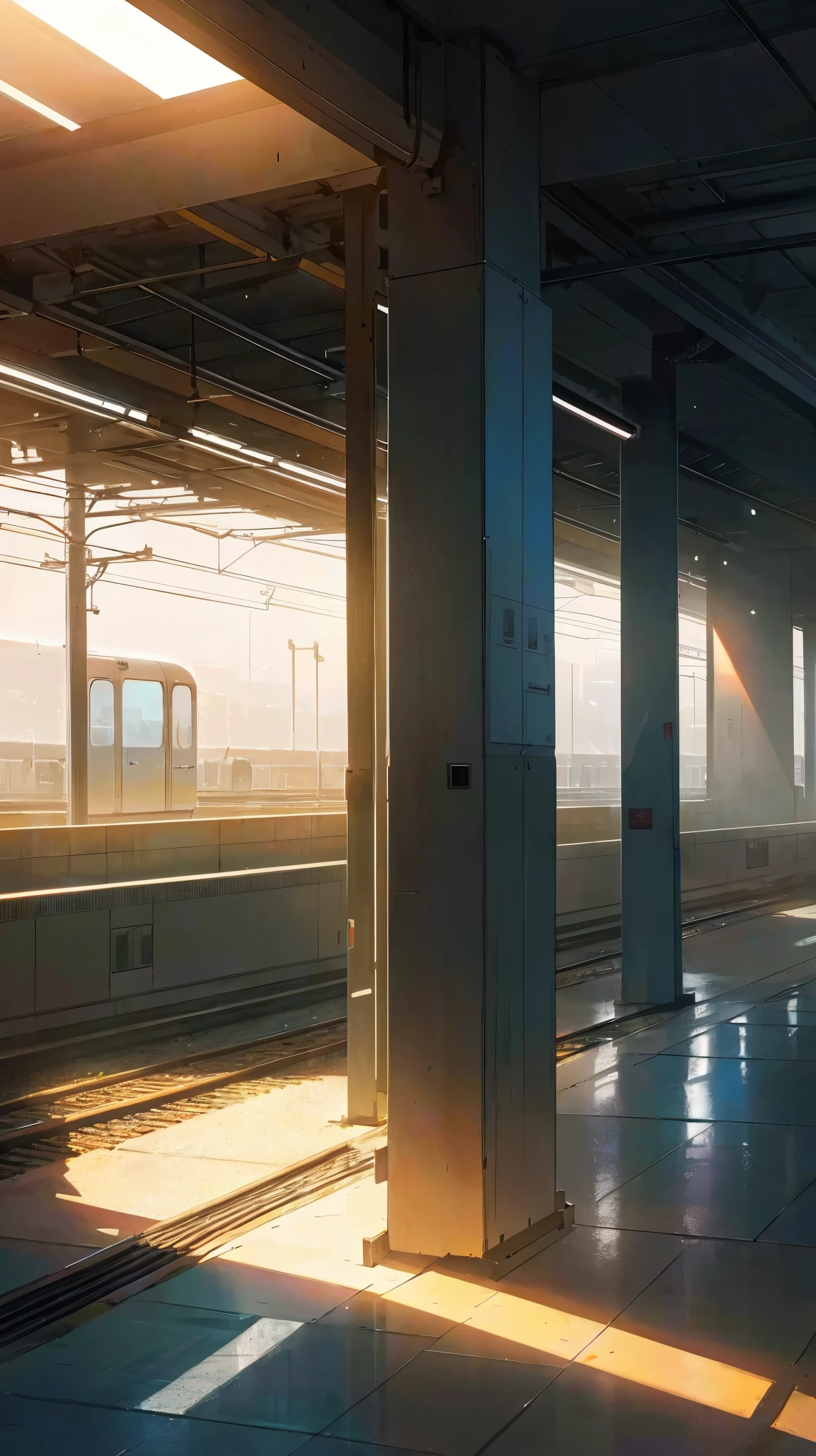 A person waiting for a train in a quiet atmosphere,soft lighting,deserted seats,outside view,train station Medium: illustration Image quality: (best quality,4k,8k,highres,masterpiece:1.2),ultra-detailed,(realistic,photorealistic,photo-realistic:1.37),HDR,UHD,studio lighting,sharp focus,physically-based rendering,extreme detail description,professional Art style: realistic Color tone: soft tones Lighting: soft and soothing
