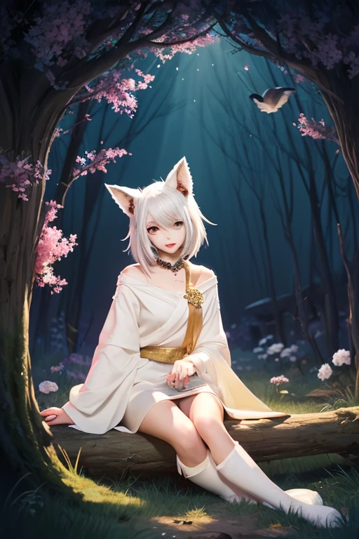 fox ears black hair girl，full body esbian，Painting of a black-haired fox sitting on a branch，fantastic fox，Kyuubiの狐，three tailed fox，onmyoji detailed art，Kyuubi，Beautiful artwork illustration，mythical creatures，Red fox，beautiful digital artwork，exquisite digital illustration，mizutsune , mythical creaturesワイルドネットからインスピレーションを得た，pixiv digital art，strong light，high contrast，Japanese movie themes，dark atmosphere、The background is a torii gate、shrine、three-dimensional
