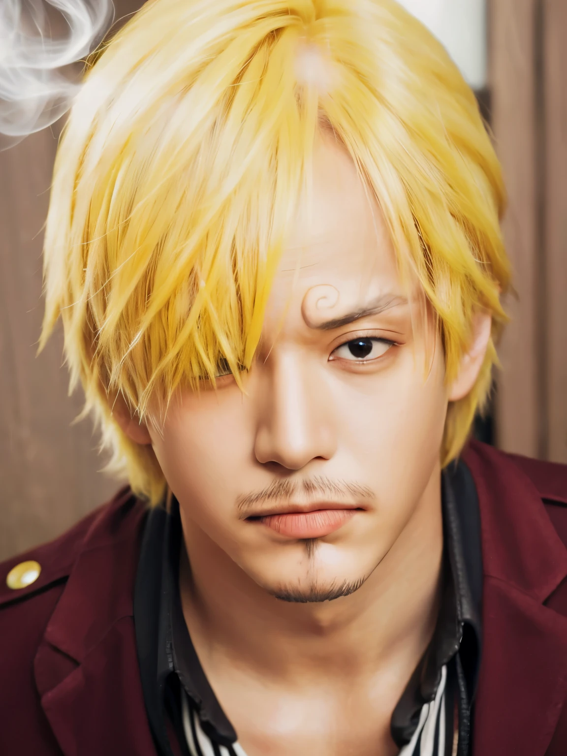 a close up of a man with a cigarette in his mouth, sanji, from one piece, realistic, detail, handsome 