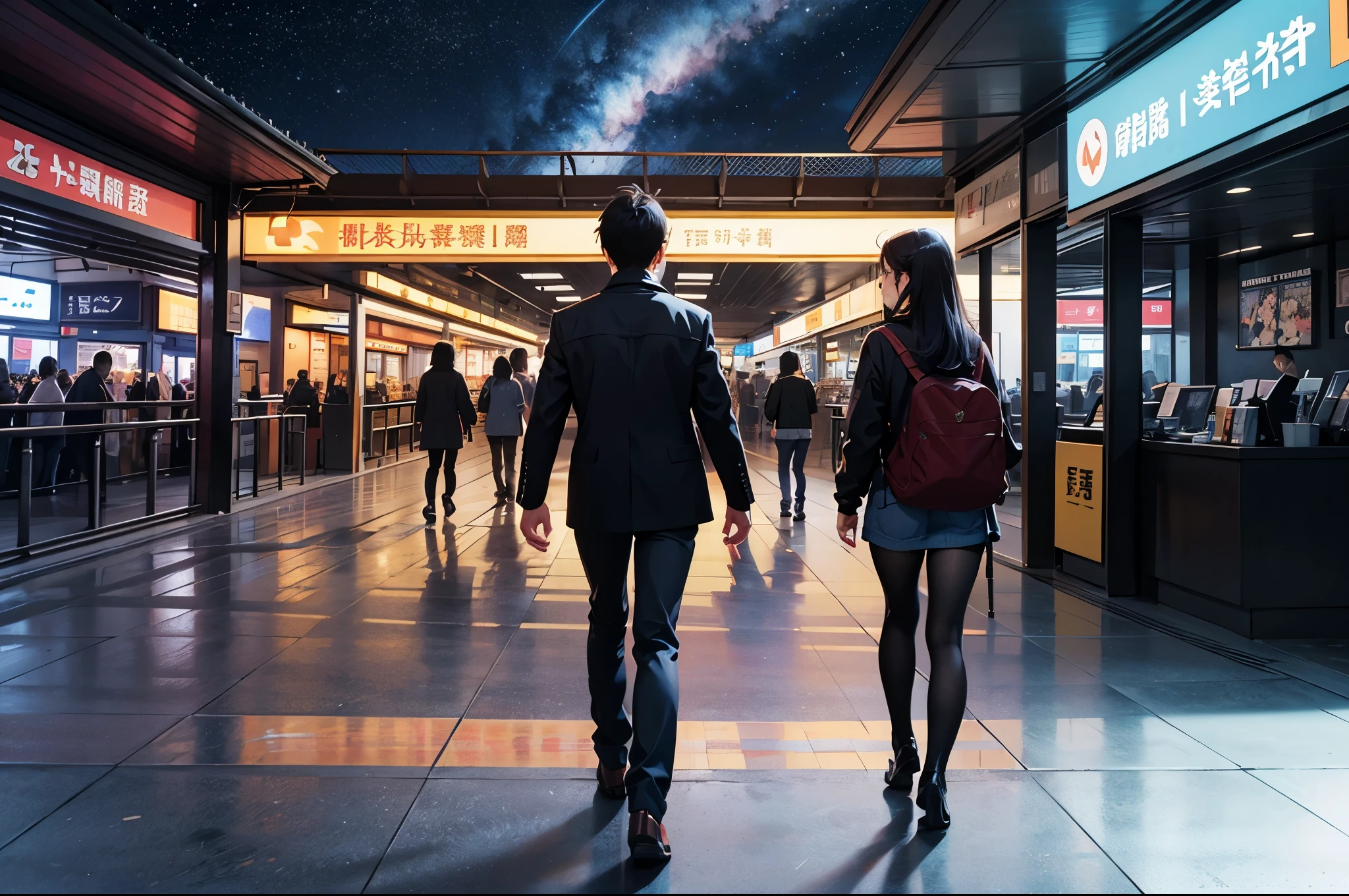 comics, bright starry sky. romantic bus station, Xin Haicheng's pictures, pure, concept art, Lofi Art style, reflection. author:Xin Haicheng, Lofi Art, Beautiful anime scene, anime scenery, Detailed Landscape—Width 672, Xin Haicheng's style, Xin Haicheng的風格, Enhance details.