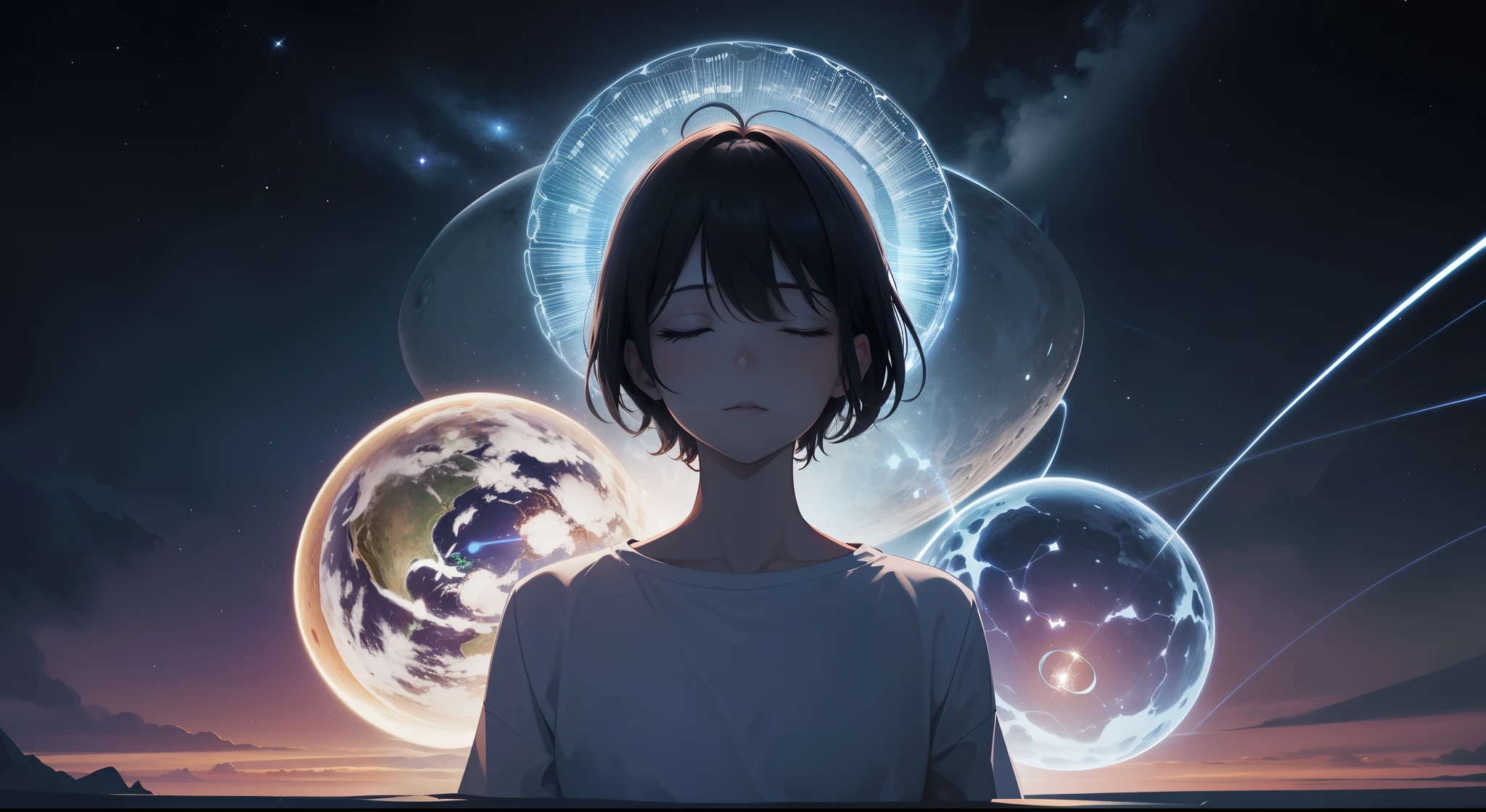 "Create images that capture the essence of your text: 「When we explore the power of the mind, we、Our hearts are individuals々Discover that you are woven into the cosmic web of consciousness of.' Use visuals that convey the concept of connectivity, Expansion and Interconnection of the Mind in the Universe of Shared Understanding.
