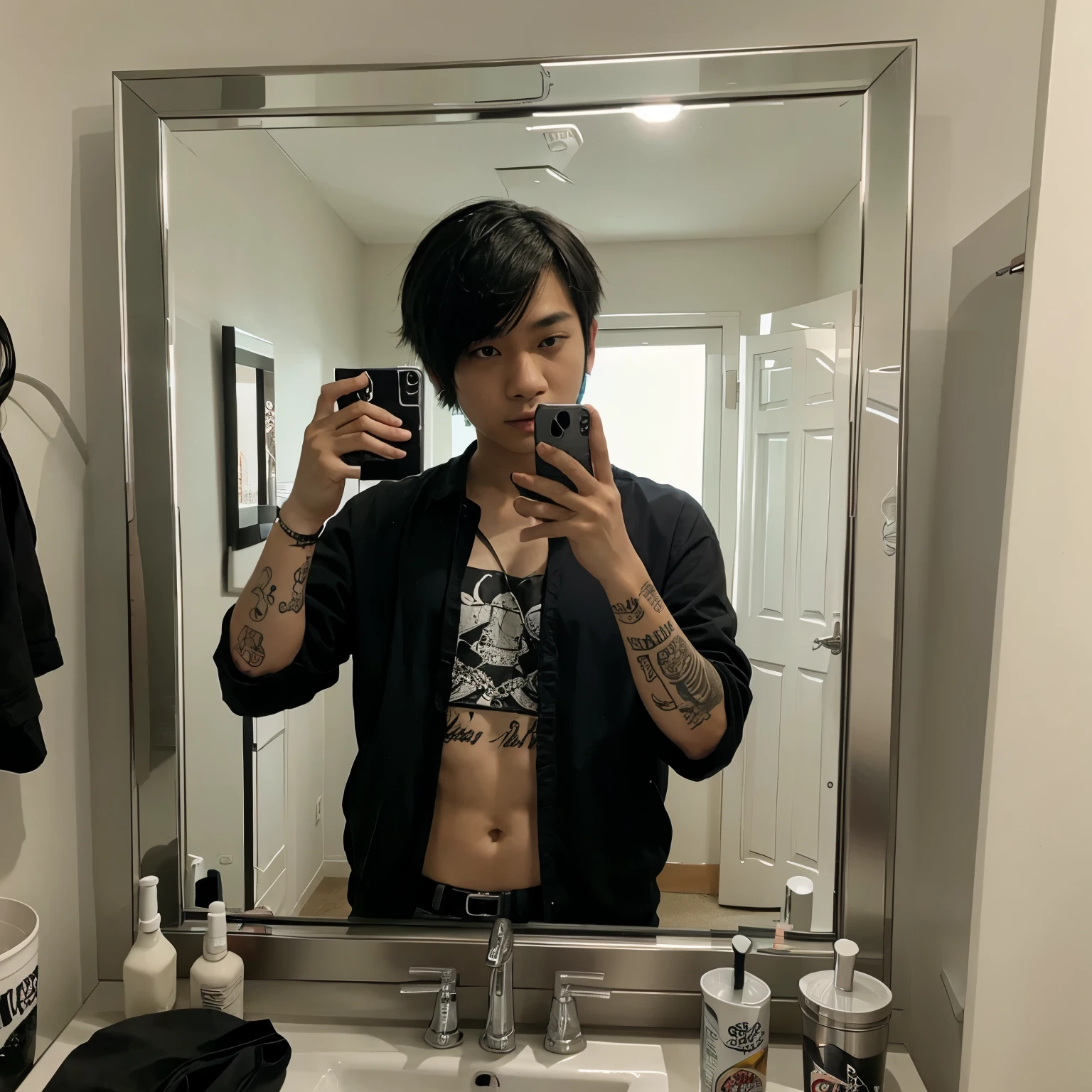 Asian emo boy mirror selfie