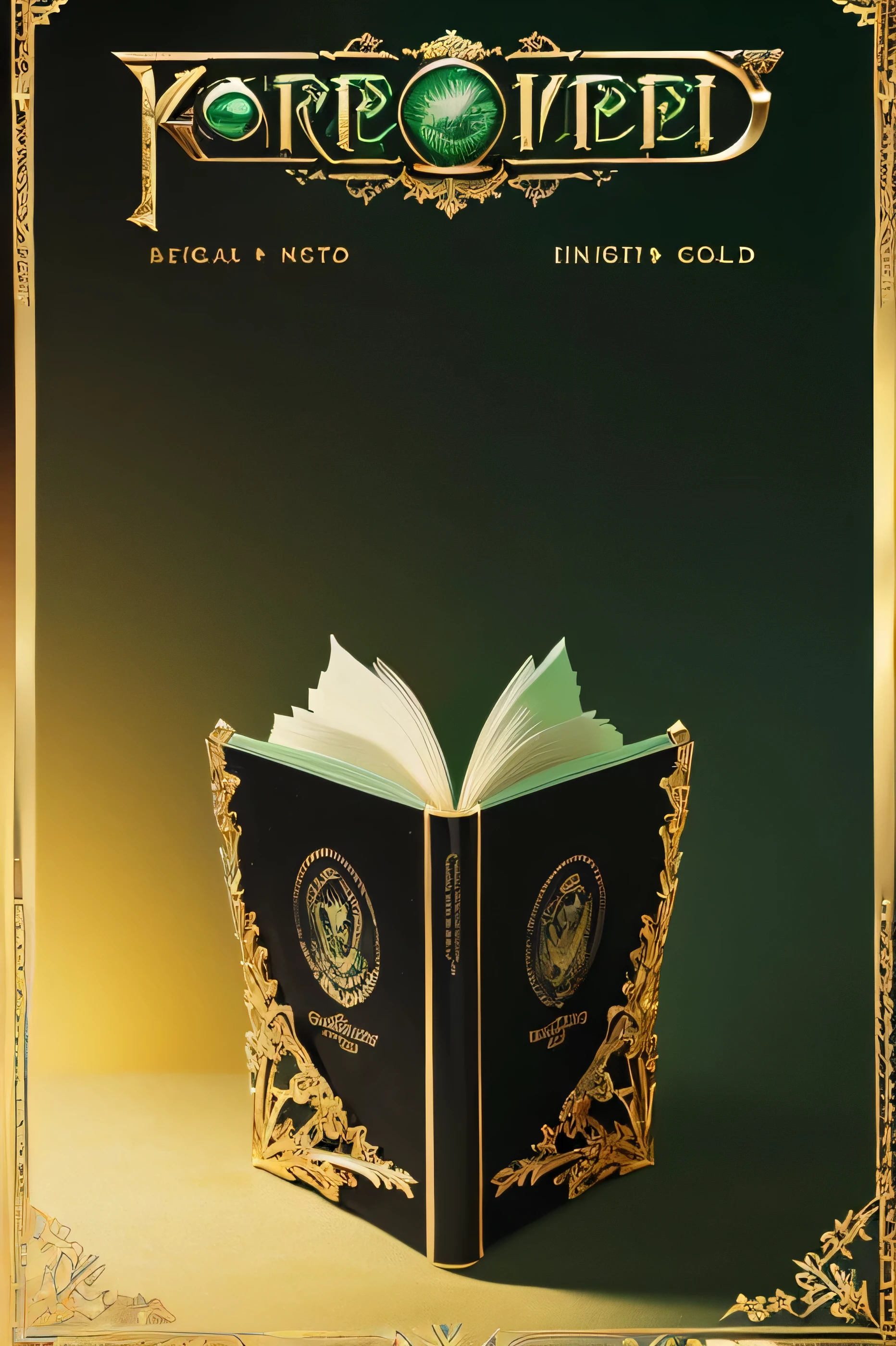 (((FONDO DE PORTADA VERDE Y NEGRO, ESTILO ANTIGUO, SYMMETRIC DETAILS IN GOLD))) (((UNTITLED BOOK COVER))) (((DIGITAL DESIGN, fantasy design)))