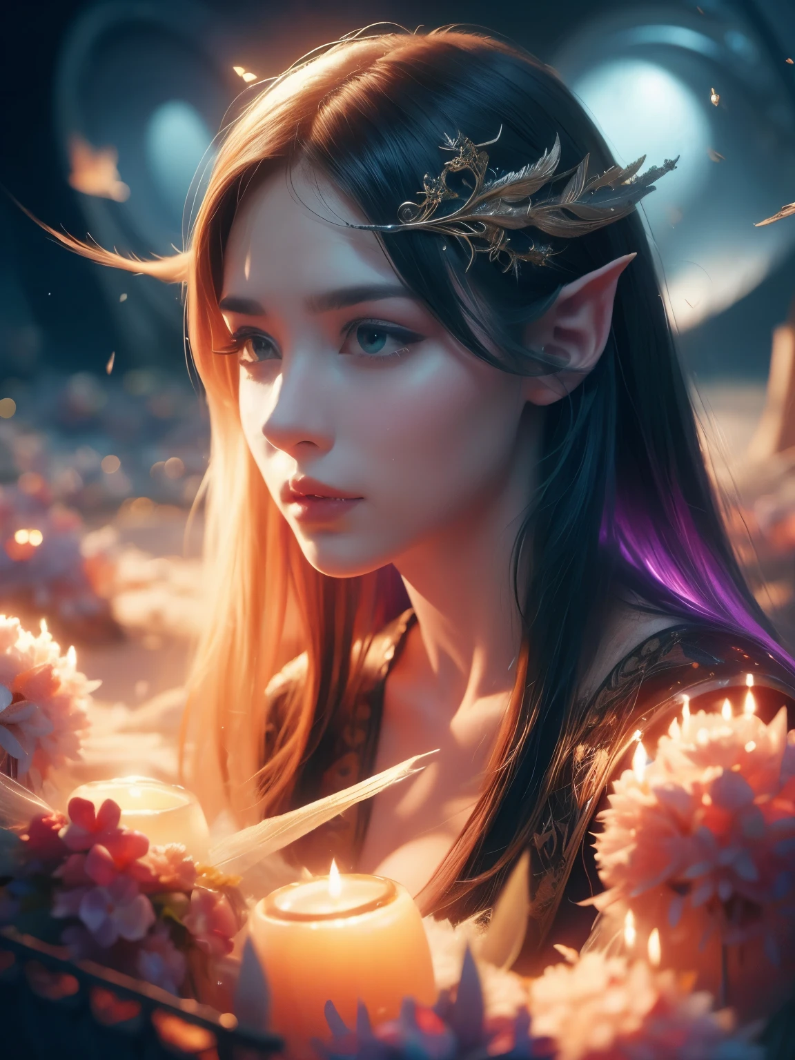 (Best quality, 4k, High-resolution, Masterpiece:1.2), Ultra-detailed, Realistic, Radiant lighting, Epoch Elves, Portraits, Fantastical colors, Fine art, Ethereal beings, Dreamlike, Whimsical creatures, Detailed facial features, Glowing eyes, Elven beauties, Ethereal glow, Mythical creatures, Harmonious composition, Dazzling colors, Stunning visual effects, Otherworldly appearance, Mesmerizing artistry, 