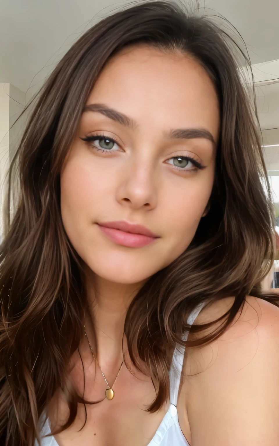 Belle brune portant un pull beige clair (Nail care in a modern beauty salon), Very detailed, 21 ans, visage innocent, natural wavy hair, yeux bleus, High resolution, Masterpiece, Best quality, Intricate details, highly detailed, mise au point nette, detailed skin, realistic skin texture, texture, detailled eyes, professionnel, 4K, sourire charmant, filmed on Canon, 85 mm, faible profondeur de champ, Couleur Kodak Vision, perfect fit body, Extremely detailed, photographier_\(ultra\), photoreallistic, Realstic, Post-traitement, maximum details, roughness, real life, ultra realist, photorealism, photographie, 8K UHD, photographie, travail, bureau