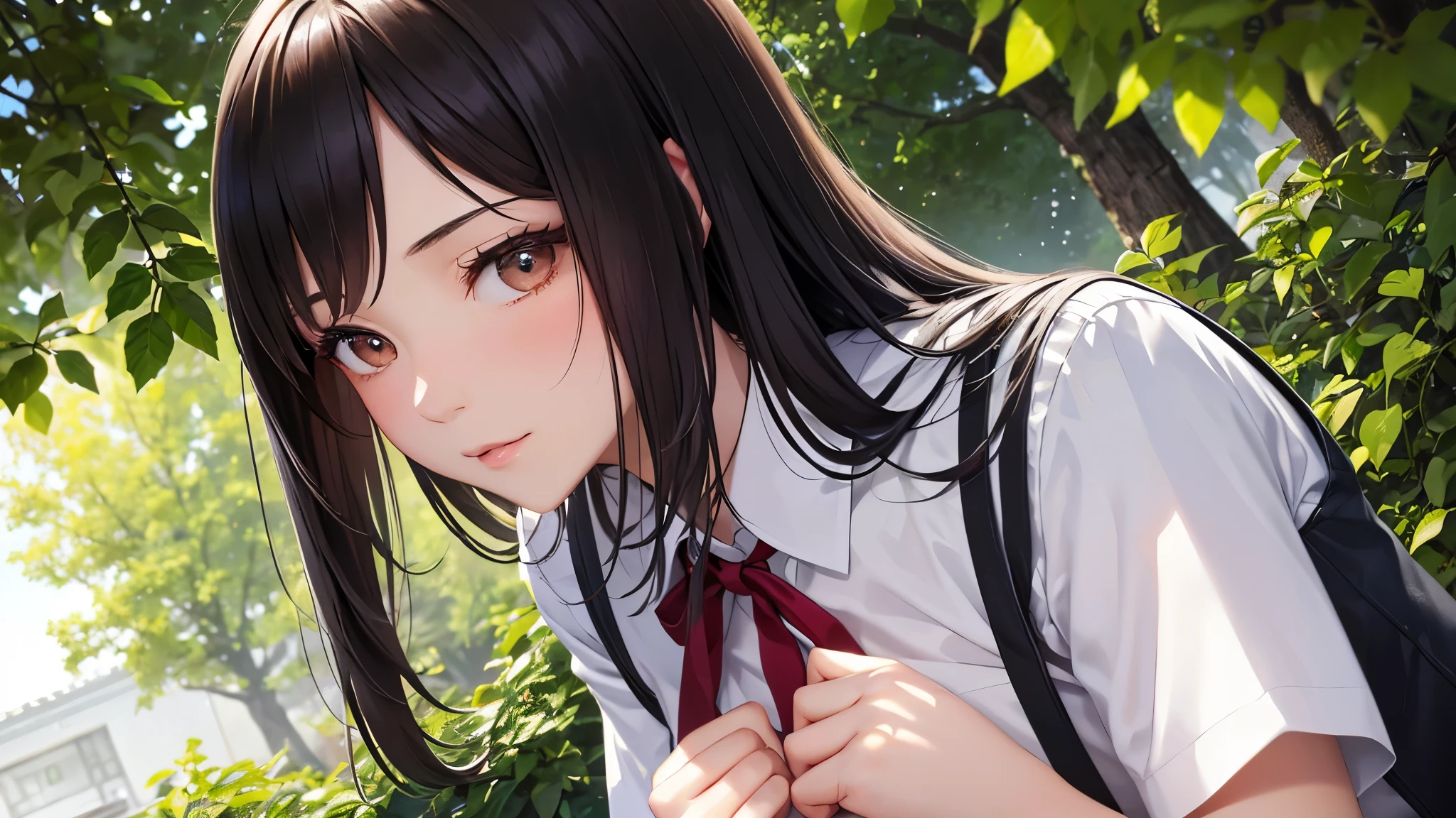 A high resolution, 25-year-old Chinese girl, adorned in a pristine school uniform, showcases a beautiful face with intricately detailed features. Her high-definition skin, glowing with a radiant and youthful complexion, exhibits a captivating beauty (highdetailskin:1.2). Medium-sized breasts delicately concealed beneath her uniform add to the allure of her slender figure.
Amidst the vibrant colors of the garden, the Tyndall effect shines through as sunlight filters through the foliage, casting a warm, soft glow on her form. Once captured in an 8k ultra high definition, fully body photo,