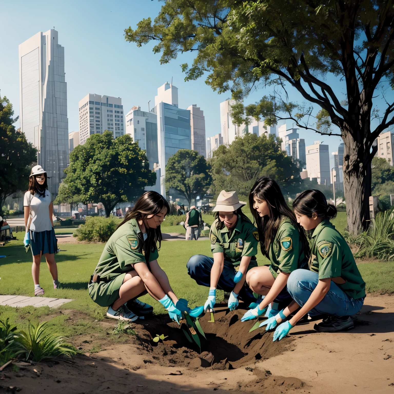 **Title: The EcoHeroes: #GetDirtyForGood**

**Page 1:** 
- Panel 1: We see a bustling cityscape with polluted air and littered streets. The caption reads: "In a world drowning in pollution..."
- Panel 2: Introduce our protagonist, Lily, a passionate environmentalist teenager, picking up trash in a park despite the rain. She smiles determinedly.

**Page 2:**
- Panel 1: Lily encounters a group of skeptical peers who mock her efforts. 
- Panel 2: She responds with a confident smile and invites them to join her next weekend for something big.

**Page 3:**
- Panel 1: Lily and her friends gather in the park, armed with gardening tools and wearing old clothes. They are met by a park ranger who explains their task: planting trees to combat pollution.
- Panel 2: Lily and her friends get to work, digging holes and planting saplings.

**Page 4:**
- Panel 1: Time passes, and we see the saplings growing into strong trees, cleaning the air and providing shade.
- Panel 2: Lily and her friends sit under the trees, enjoying the fresh air and feeling proud of their contribution.

**Page 5:**
- Panel 1: Lily receives an award for her environmental efforts from the city mayor. 
- Panel 2: The final panel shows Lily and her friends, now joined by others, continuing their work to make the world a cleaner, greener place.

**End**

---

This comic story illustrates how youth can make a positive impact on the environment by getting involved and taking action, even in unconventional ways.