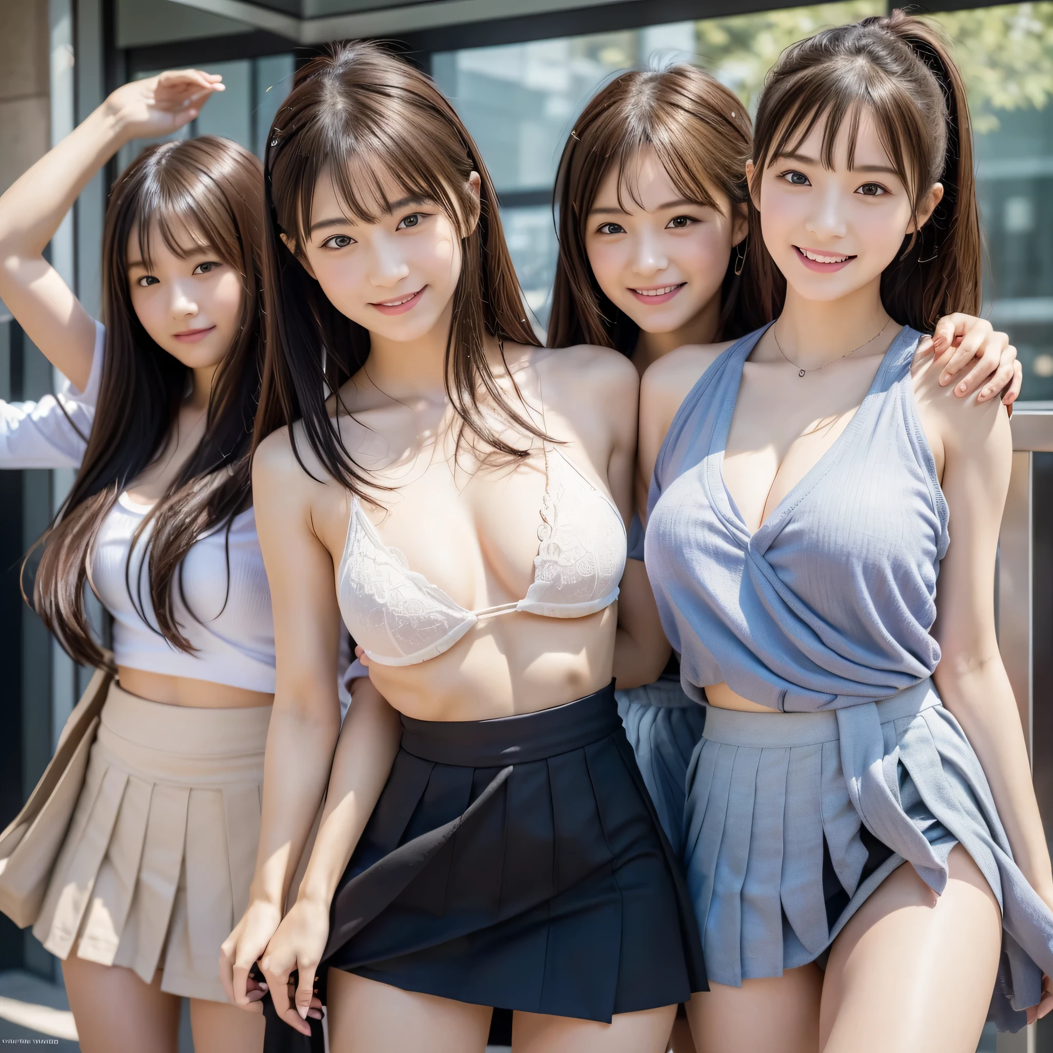 focus on people。Create and express the most amazing compositions of people realistically。((masterpiece))、(((highest quality)))、((Super detailed))、(超realistic)、(Highly detailed CG illustration)、(very delicate and beautiful)、少女はmasterpieceだ、highest quality、realistic skin feel、realistic fabric、Introducing a realism illustration centered on the front center of a girl with realistic and ultra-detailed eyes..。this is the absolute rule, And the next sentence describes the image quality。 (3 girls:1.5), Three cute girls are posing for the camera。,10 year old Japanese girl,The greatest painter in human history meets unparalleled beauty、戌育一護史上最高masterpieceです, Let's draw the most beautiful image of your life.。 Create amazing anime artwork。'Currently trending on seaStation、Introducing exquisite beauty and captivating aesthetics。tied up hair、(topless:1.3)、(small breasts)、small nipples,(smile:1.3), (((lift up the skirt、lift up your skirt yourself:1.3))), camel toe, にやにやのsmile, very short hair , (high color saturation:1.0), (highly detailed skin), (highest quality:1.0), (ultra high resolution:1.0) ,(realistic:1.0), (Super detailed:1.0), (8k, RAW photo:1.1)