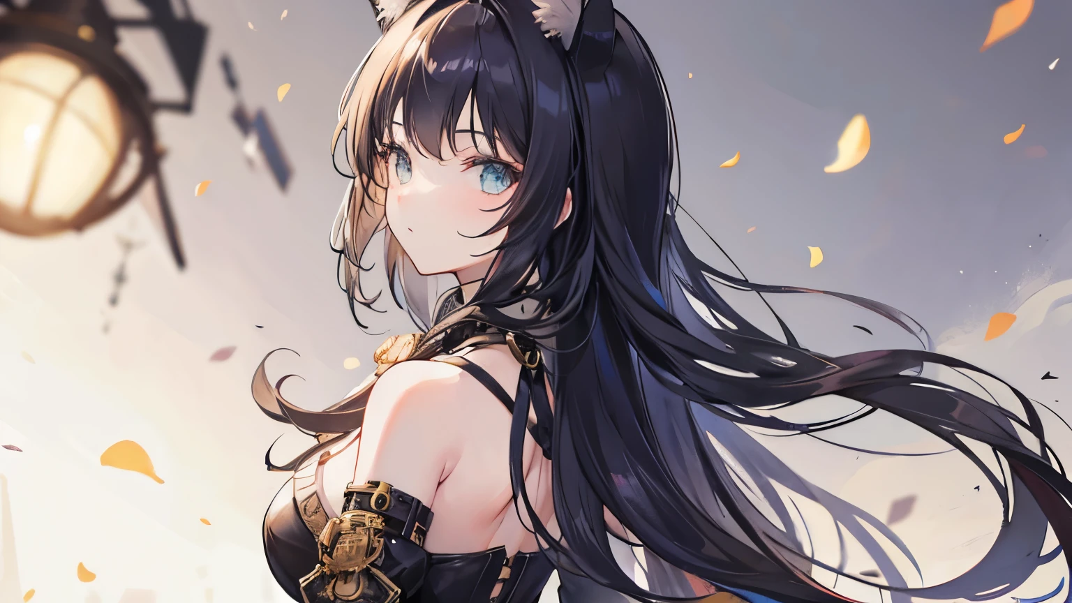 Steampunk,cat ears girl,back view