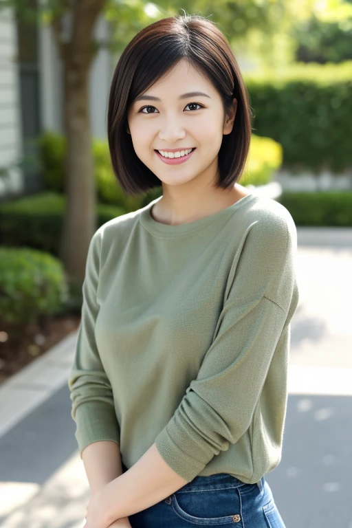 Cute Japanese woman with a short cut walking in the park feeling the flower petals in the spring breeze、confetti、Photoreal、detailed and beautiful eyes、hyper realism、high contrast、ultra hd、realistic skin texture、best image quality、highest quality、超A high resolution、small details、very politely