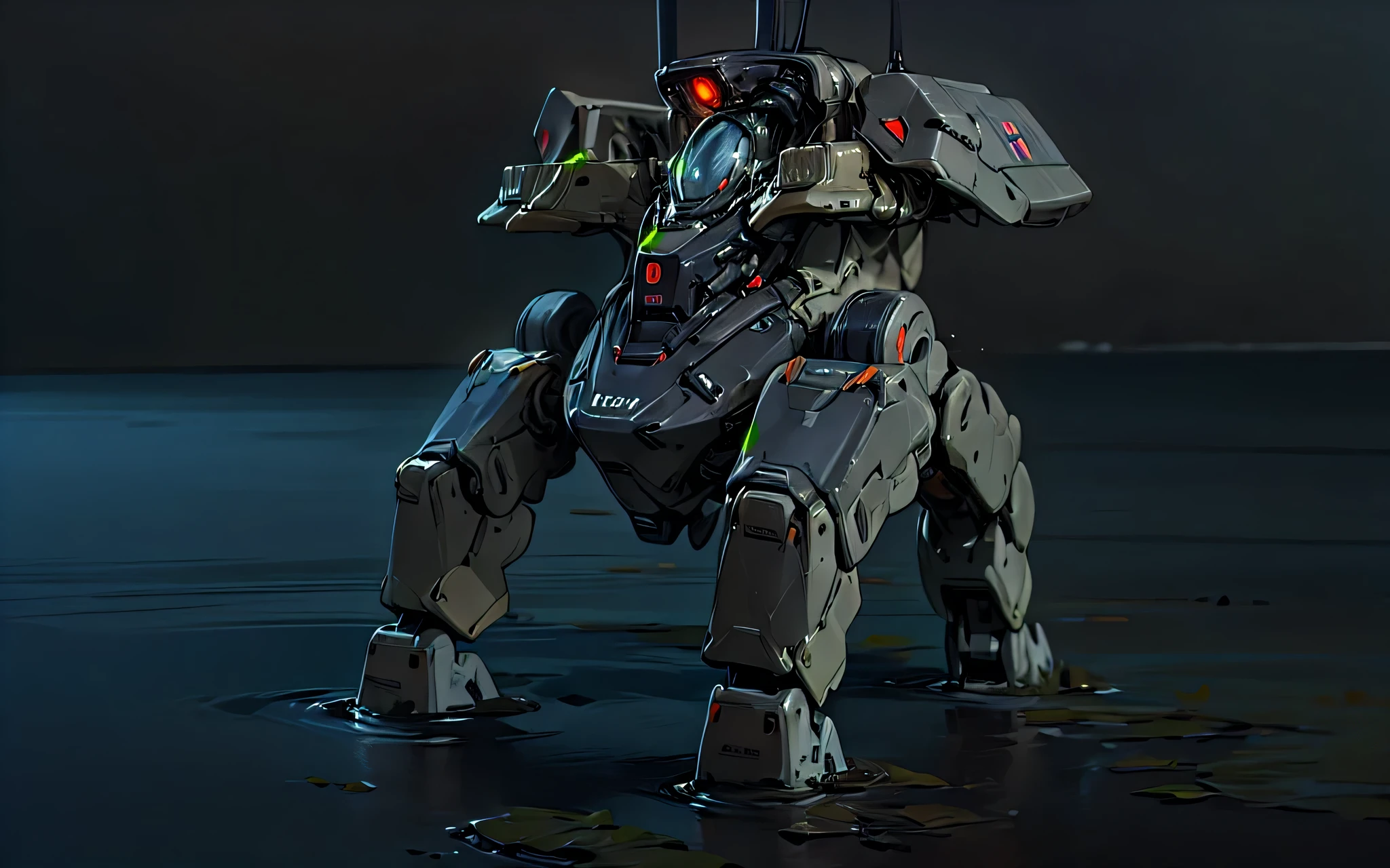 White futuristic Crab robot in a swamp, future technology, hard surface modeling, photorealistic, hyperdetailed, photography, dark