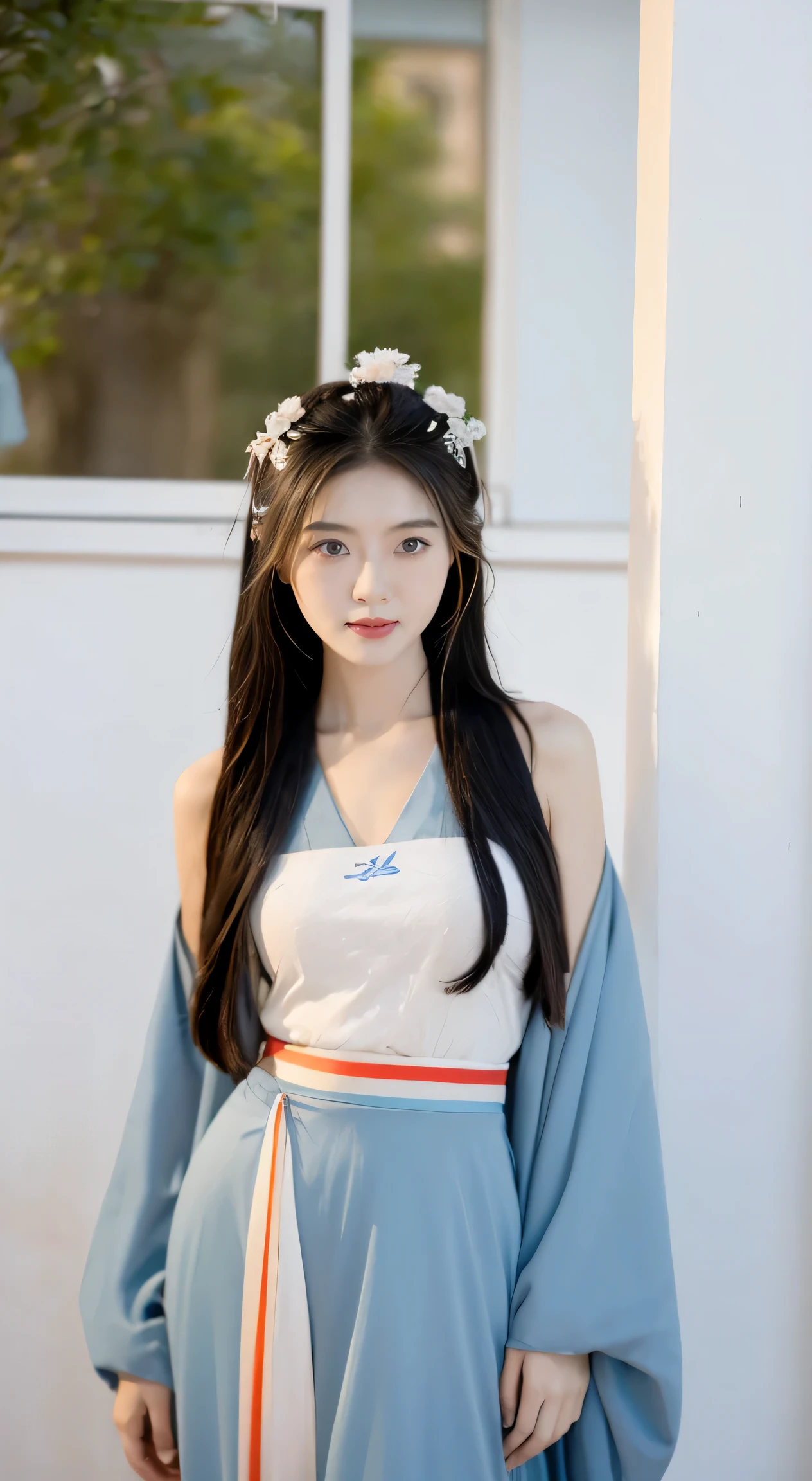 best picture quality,Very detailed,extremely high resolution,perfect body proportions,Works by top photographers。Beautiful Hanfu girl,long eyelashes,big eyes,shining eyes,lying silkworm,plump lips,small nose,a happy expression,Sweet,Exquisite makeup,full-body shot,snow White, Jade legs are thin and straight,snow white skin,naked,,imagine,Seven-part photographic model: Hanfu, CFG scale: 7, Laura: future fashion(0.4)、rainbow(0.4)、martial arts(0.2)、Asian face woman-2(0.4)、poetic fairy tale(0.01)