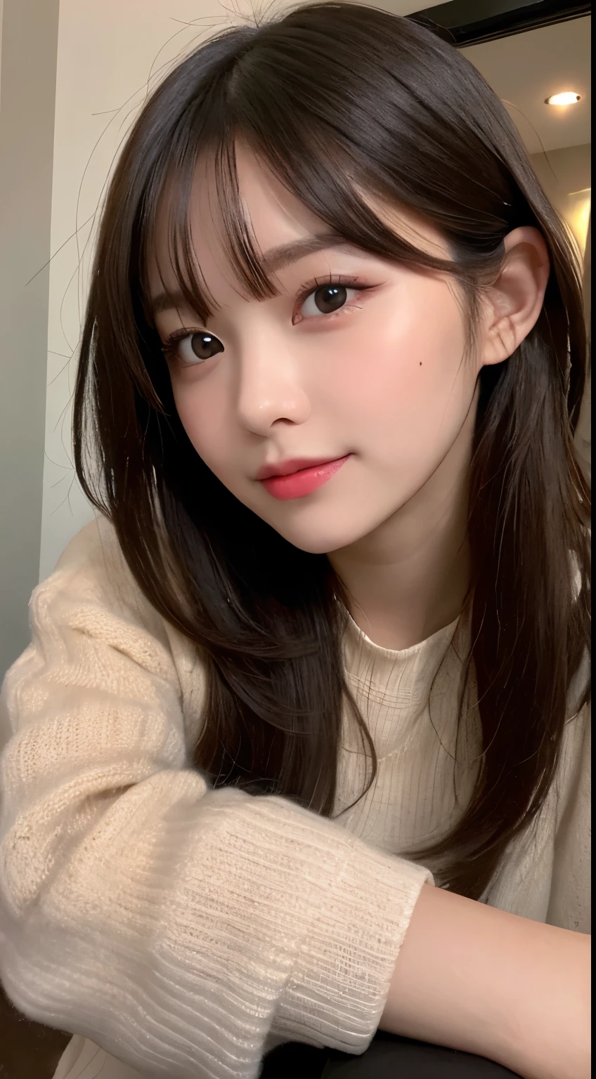 table top, highest quality, shape, Super detailed, finely, High resolution, 8k wallpaper, 完璧なダイナミックな構shape, beautiful and detailed eyes, medium hair, small breasts, natural color lip, random sexy pose,smile,20 year old girl、midnight、beautiful and detailed face、perfect and beautiful face,Big eyes、RAW photo、Expressing feminine poses with your whole body、beautiful and detailed eyes、small face、beautiful duplex、slim face and style,luxury brand mink coat(internal:winter dress)、beautiful golden ratio face,straight hair,bright look、Foot Shooting、blur background,beautiful feet,anatomically correct body
