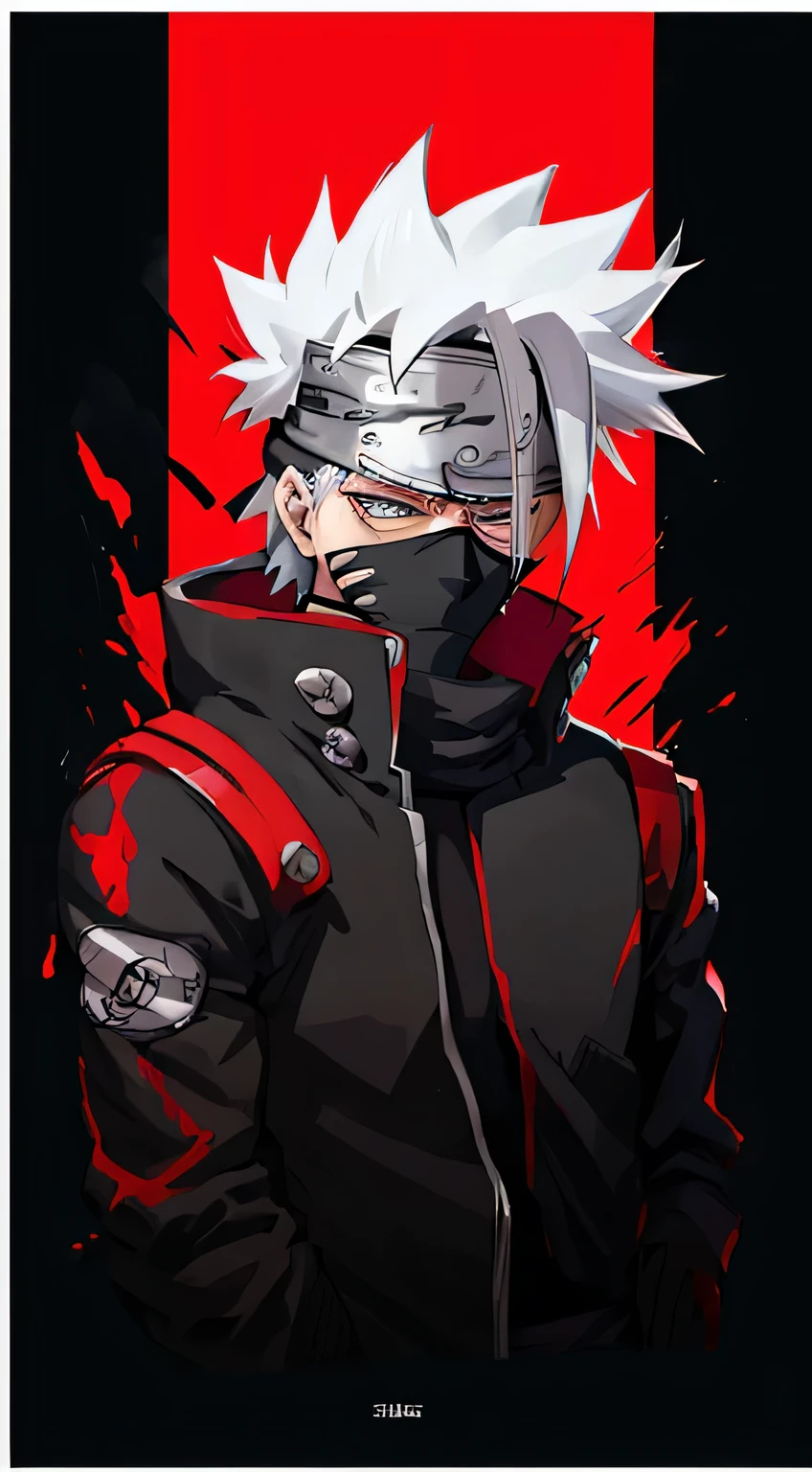 a poster of a man with white hair and a black jacket, kakashi hatake, badass anime 8 k, naruto artstyle, kakashi, trigger anime artstyle, joker as naruto, akatsuki akira, shinobi, high quality anime artstyle, anime wallaper, pain from naruto, anime style character, anime style 4 k, anime wallpaper 4 k