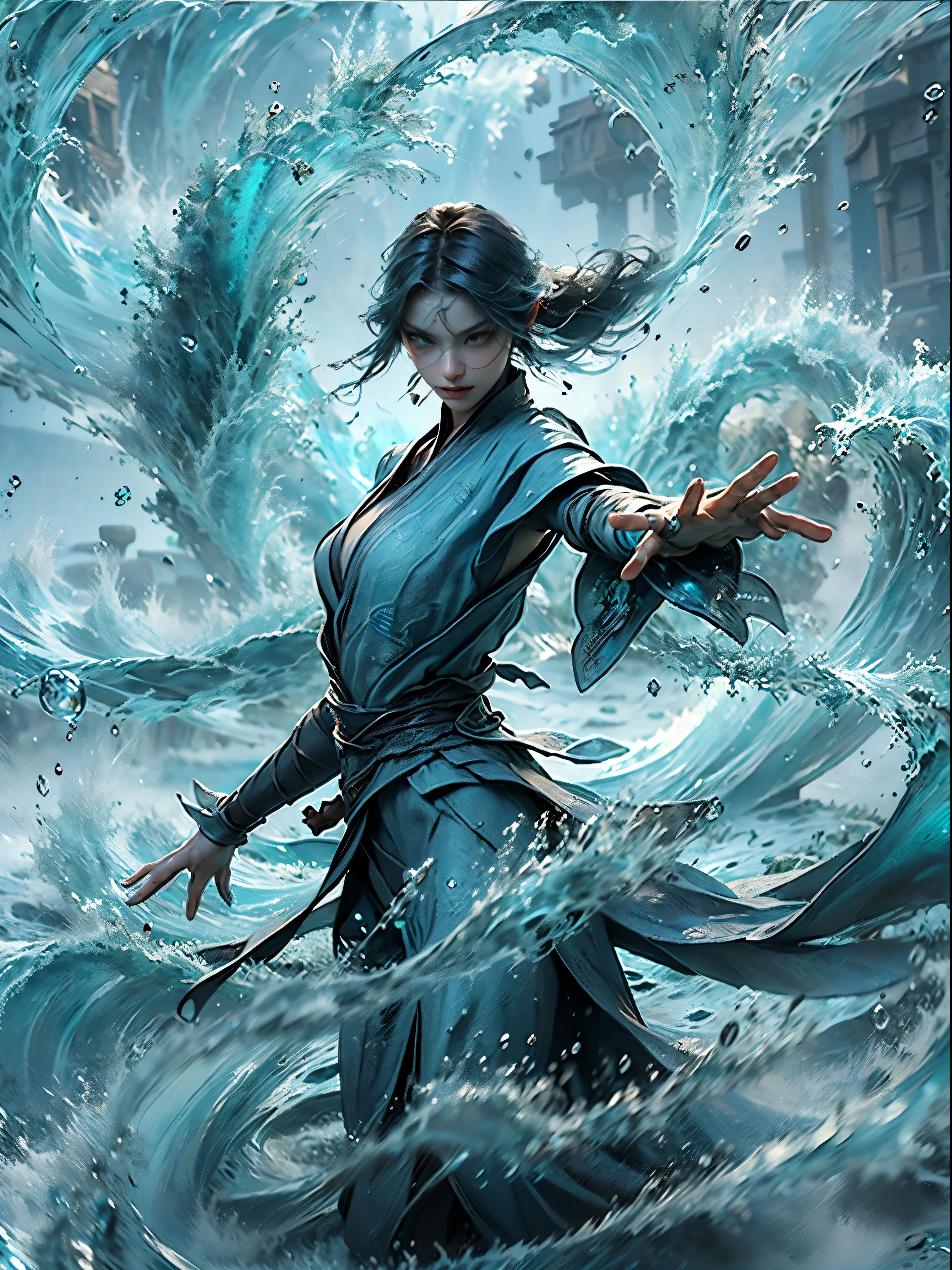 ((best quality)), ((masterpiece)), (detailed), (actual), (official art), (extremely detailed CG unity 8k wallpaper), (water magic:1.2), (Manipulating water:1.1), (Component control:1.2), (graceful movements:1.1), (aquatic beauty:1.2), (mysterious power:1.2), (Calm expression:1.1), (Flowing tides:1.2), (sparkling water droplets:1.2), (magic aura:1.1), (magic spell:1.2), (rippling waves:1.2), (magnificent water formation:1.1), (Emerges from a whirlpool of water:1.2), (Resonate with nature:1.2), (commanding the elements:1.2), (translucent veils:1.1), (Wisdom and strength:1.2), (glamor vortex:1.2), (Glowing zigzag:1.1), (With the sea:1.2), (Mysterious origins:1.2), (balance:1.1), (the power of calm:1.2), (a mesmerizing spectacle:1.2), (Immerse yourself in liquid magic:1.1), (Embrace her destiny:1.2)
