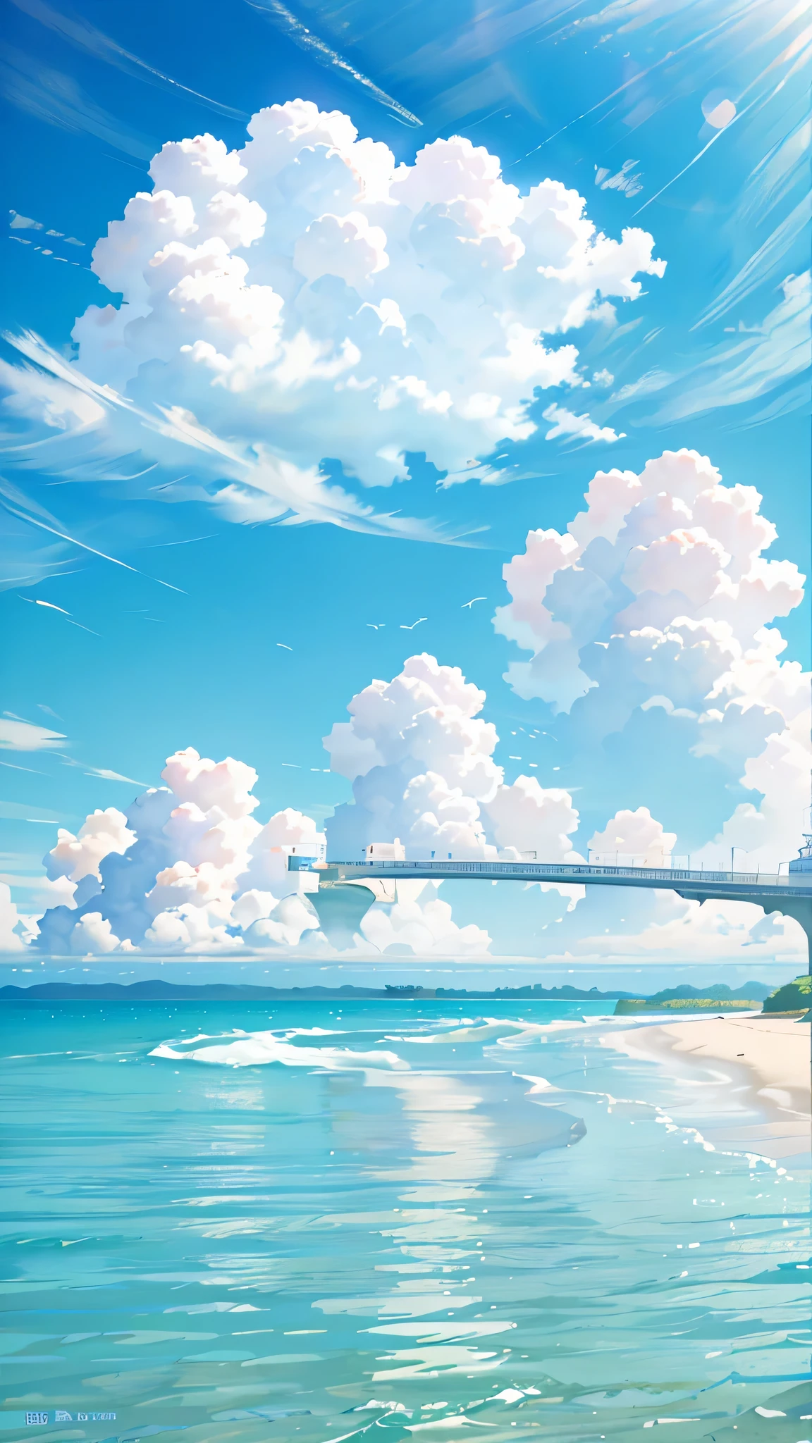 surreal scene, ,blue sky background, water, Sunlight, low angle view, HD 8K,