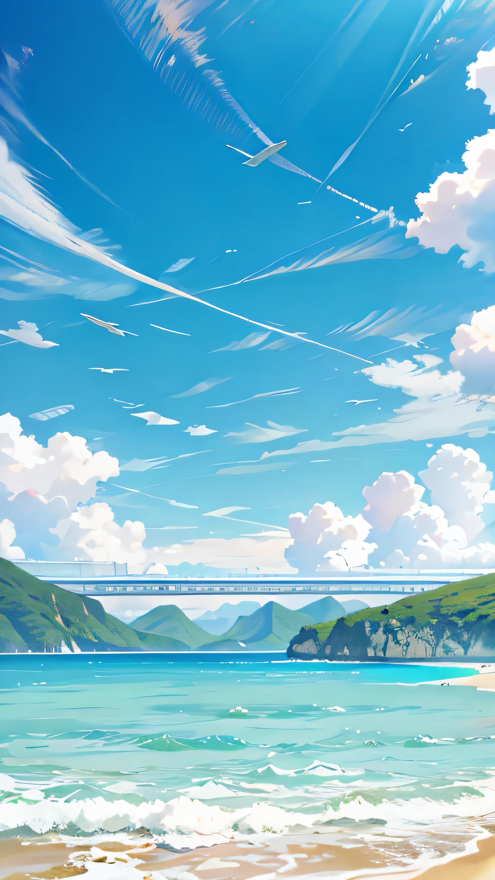 surreal scene, ,blue sky background, water, Sunlight, low angle view, HD 8K，