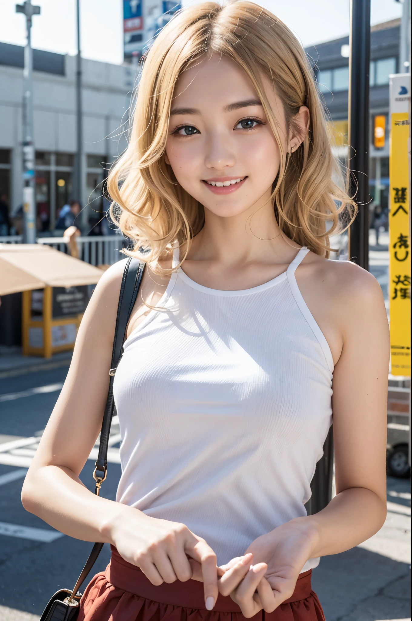 Best Quality, Masterpiece, Beautiful and Aesthetic, 16K, (HDR: 1.4), High Contrast, Bokeh: 1.2, Lens Flare, (Vivid Colors: 1.4),cinematic lighting,depth of field, film lighting, ambient light, side light, exquisite details and textures, cinematic lens, warm tones, (bright and intense: 1.2), wide-angle lens, hyper-realistic, (mideum shot), BREAK 1 girl,Japanese,22 yo,beautifull detailed face,smile,(Slender body:1.5),((Wearing a light gray hoodie)), BREAK (white cropped tanktop), BREAK (cargo shorts:1.3), Beautiful detailed skin,Skin Texture,((fluffy hairstyle)),Blonde twin braid hair with side bangs,(cleavage),cheerful pose,day,daylight,outdoor,(no bra,covered nipples),(Glasses),