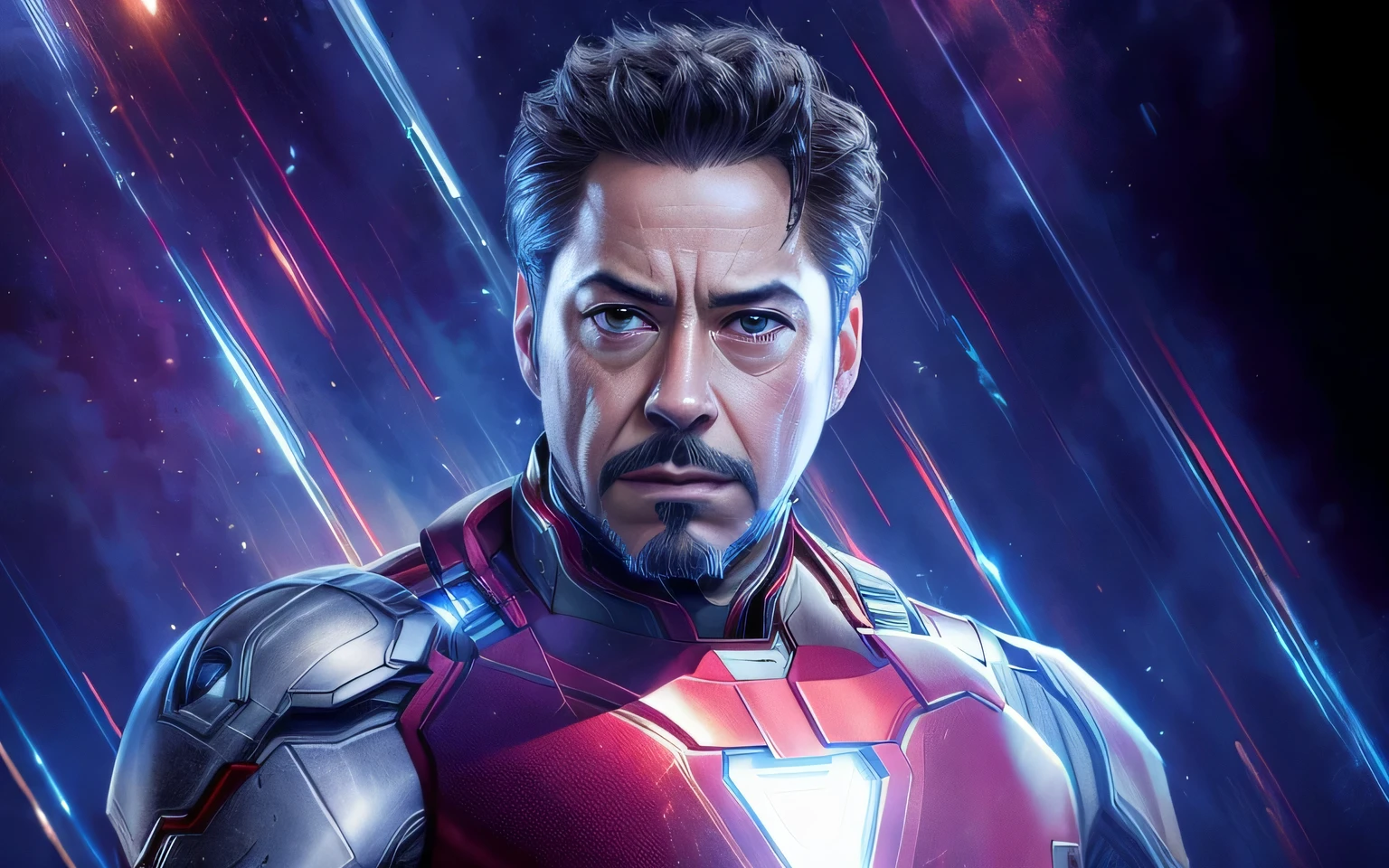 maravilha, Velho Tony Stark, realisticamente, dynamic lights, velho, restolho cinza, filmagem completa, (papel de parede de unidade CG 8k extremamente detalhado), trends on Artstation, trends at CGSociety, Alto detalhe, sharp focus, Dramatic, fotorrealista