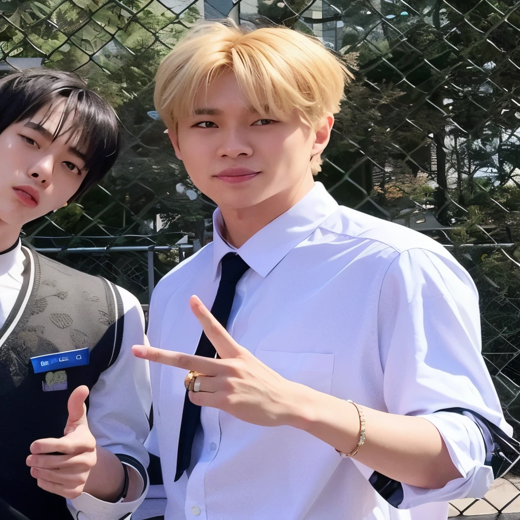 they are two young men posing for a picture together, kim doyoung, cai xukun, jung jaehyun, ten lee, all from the group nct, nixeu and sakimichan, sakimichan, jinyoung shin, hyung tae, gunwoo kim and j.dickenson, hsiao-ron, taejune kim