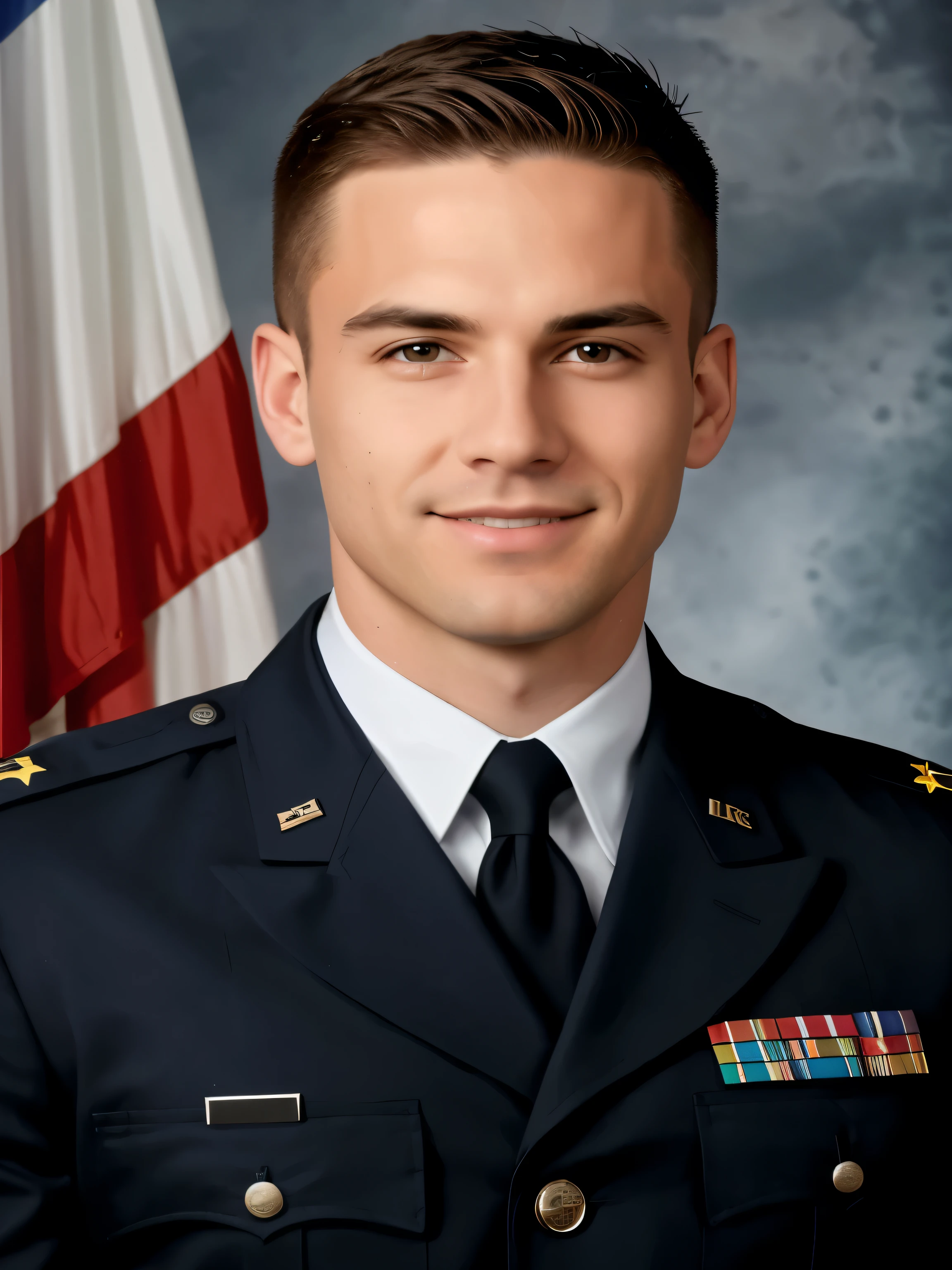 30mm lens, camera close-up, ((realistic)), 40-year-old man, ((military)), ((military officer uniform)), ((color of uniform gray)),