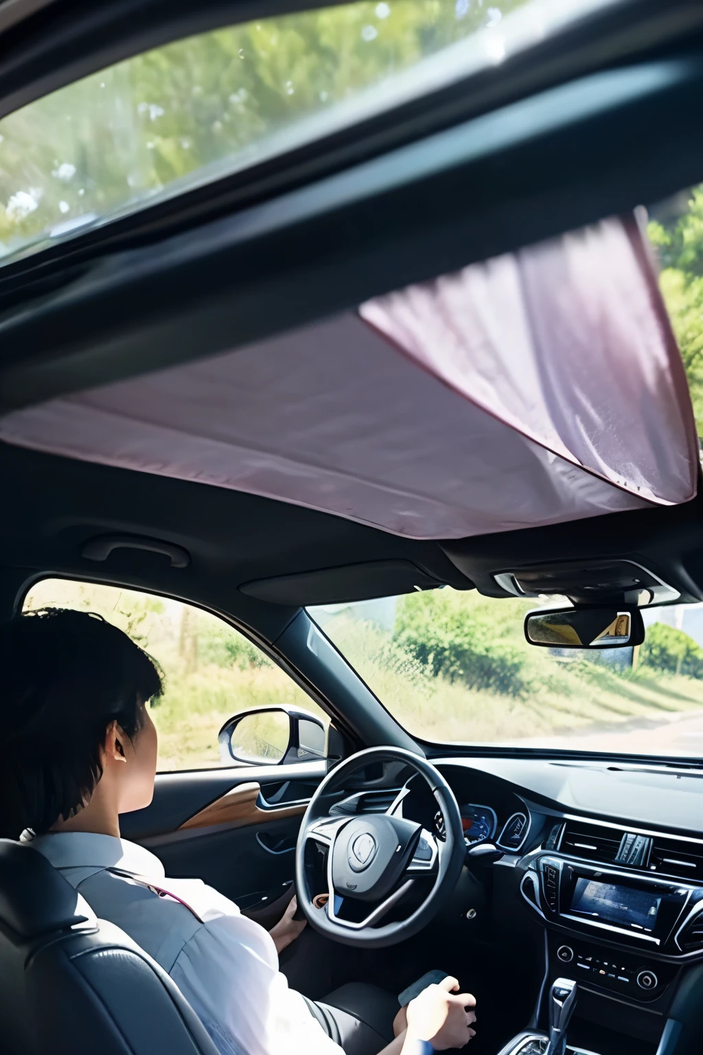Although in the car、There is a virtual space spreading out there.、It has become a Japanese cram school.。A hologram-projected teacher teaches math to students in a car.。There's a desk in the car、Students are taking class with notebooks spread out on their desks.。