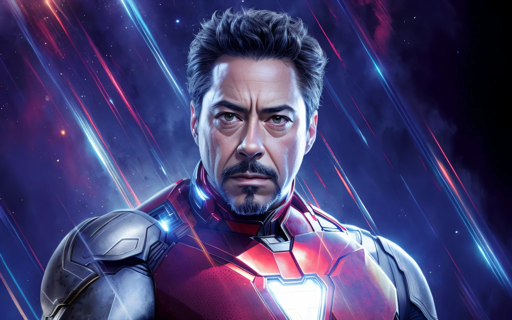 maravilha, Velho Tony Stark, realisticamente, dynamic lights, velho, restolho cinza, filmagem completa, (papel de parede de unidade CG 8k extremamente detalhado), trends on Artstation, trends at CGSociety, Alto detalhe, sharp focus, Dramatic, fotorrealista