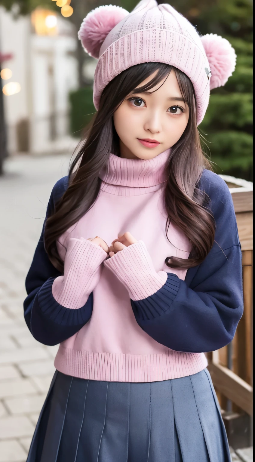 The beauty of winter spreads,outdoors,garden,Night sky ADDCOMM ADDCOL ADDCOL Blue moon ADDROW Snow ADDCOL It's snowing ADDCOL It's snowing ADDROW Pink primrose flower ADDCOL 1girl,long hair,black hair,flowing bangs:1.3,green eyes,mole under left eye:1.3,black eyes,medium breasts,pink heart hair accessories,Winter clothes,sweater,beanie hat,long sleeve,scarf,turtleneck,sleeves go over wrists,ribbed sweater
ADDCOL
ADDROW pink primula flowers
ADDCOL 1girl,pleated skirt ADDCOL
(masterpiece:1.2), (highest quality:1.2)