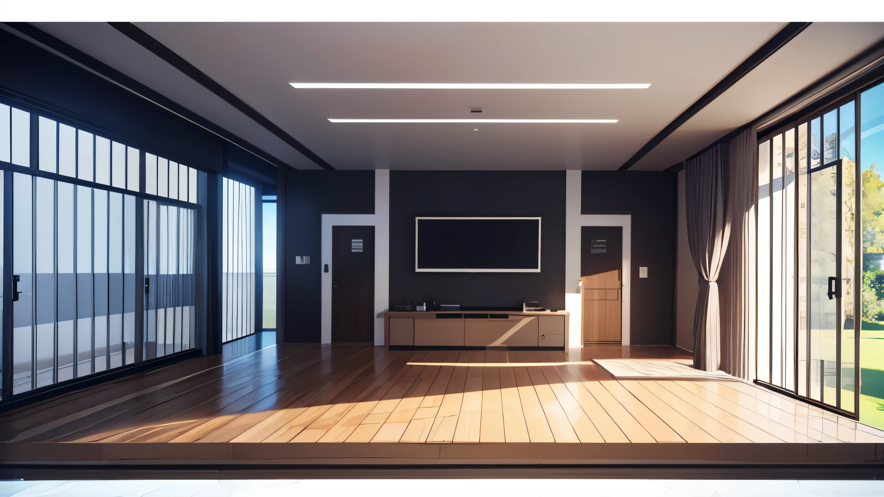 you are a famous interior designer、I was asked to create a 3D image of a large modern room.。. Create a harmonious environment with modern and minimalist furniture. Including garden interior.