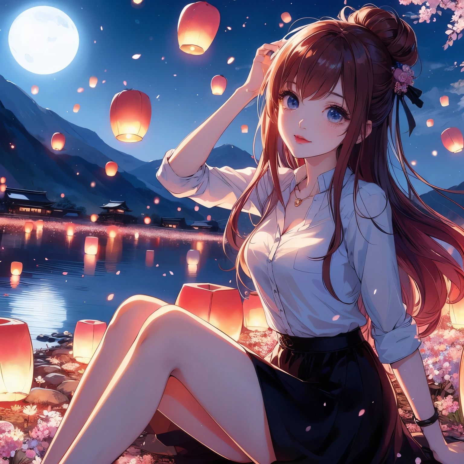 Anime girl sitting on the ground holding a lantern, night nucleus, anime style 4k, Beautiful anime girl, Beautiful anime, Beautiful anime style, anime wallpaper 4k, anime wallpaper 4k, beautiful anime girl, 4k anime wallpaper, Anime Art Wallpaper 4k, anime pictures, anime art wallpaper 4k, Attractive anime girl, young anime girl