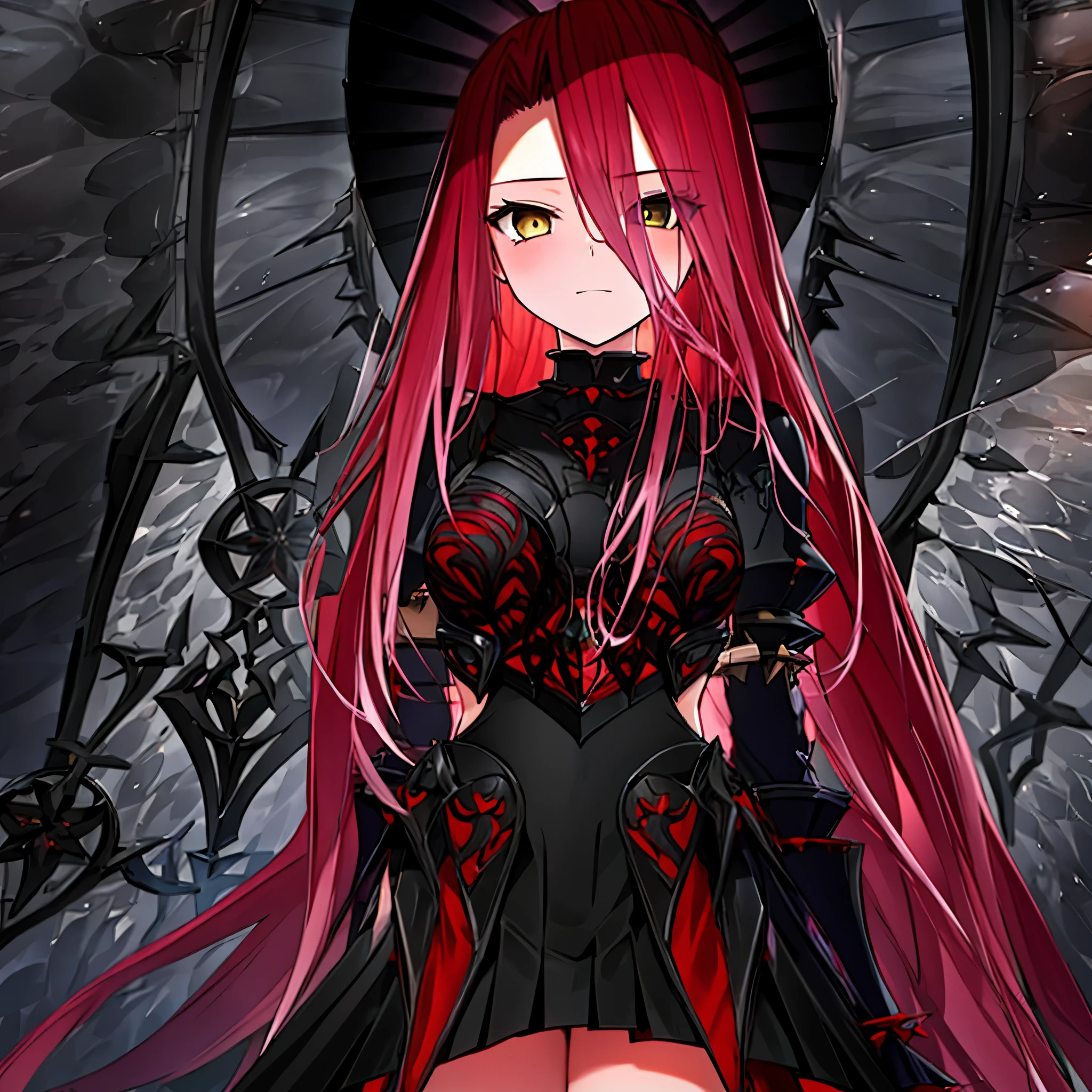 (masterpiece:1.2,best quality:1.2), 1 girl, alone, Detailed golden left eye, Right eye turns black, indoor, painting, bright colors, soft light, intricate hair, flowing skirt, Emotionless expression, surreal atmosphere, antique furniture, Luscious green plants, There are intricate patterns on the wall, Richly textured floors, Shadows and highlights emphasize depth and dimension, wide angle viewing angle, thin strokes.