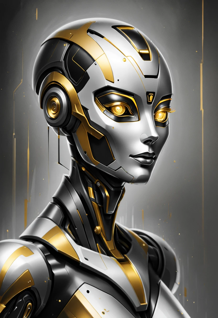 ,(character sketch:1.1),(charcoal drawing:1.2),Sketch,(pencil drawing:1.3),Charcoal painting style,Black -white-gold ,character sketch, high resolution, 1womanl, Solo, (Detailed face), kda,bioluminic, Black and white and gold colors galactic cybernetic mask, (abstracted, Make a sketch of a robot with high technology:1.5), Part description, SH4G0D,