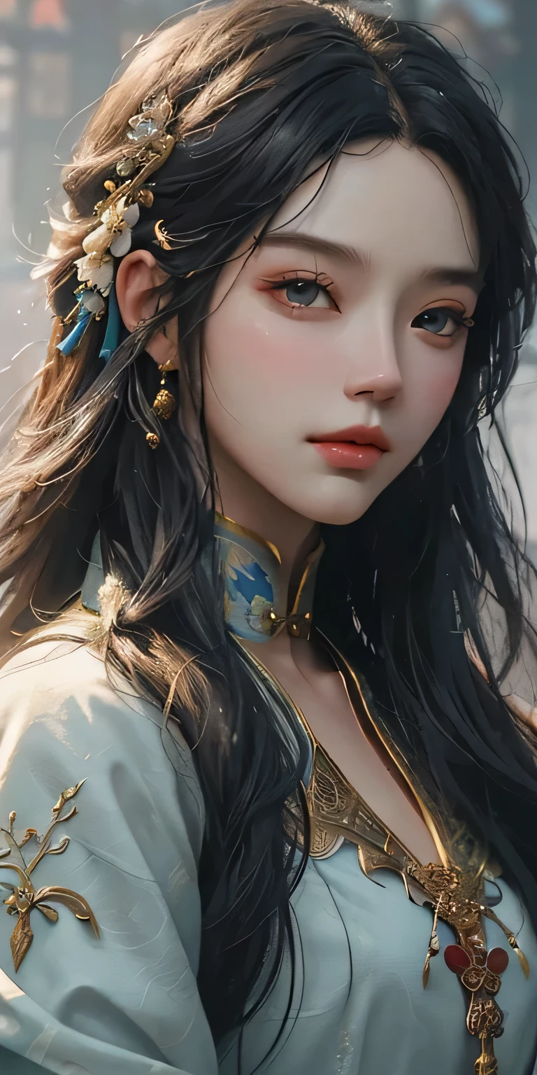 Close-up of a lovely woman,ethnic minority costumes,Extensive decoration,beautiful figure painting,nut,Gurwitz style artwork,Yang Jian,Epic and beautiful character art,Stunning character art,Fan Qi,Wu Zhun Shifan,guweiz on pixiv artstation