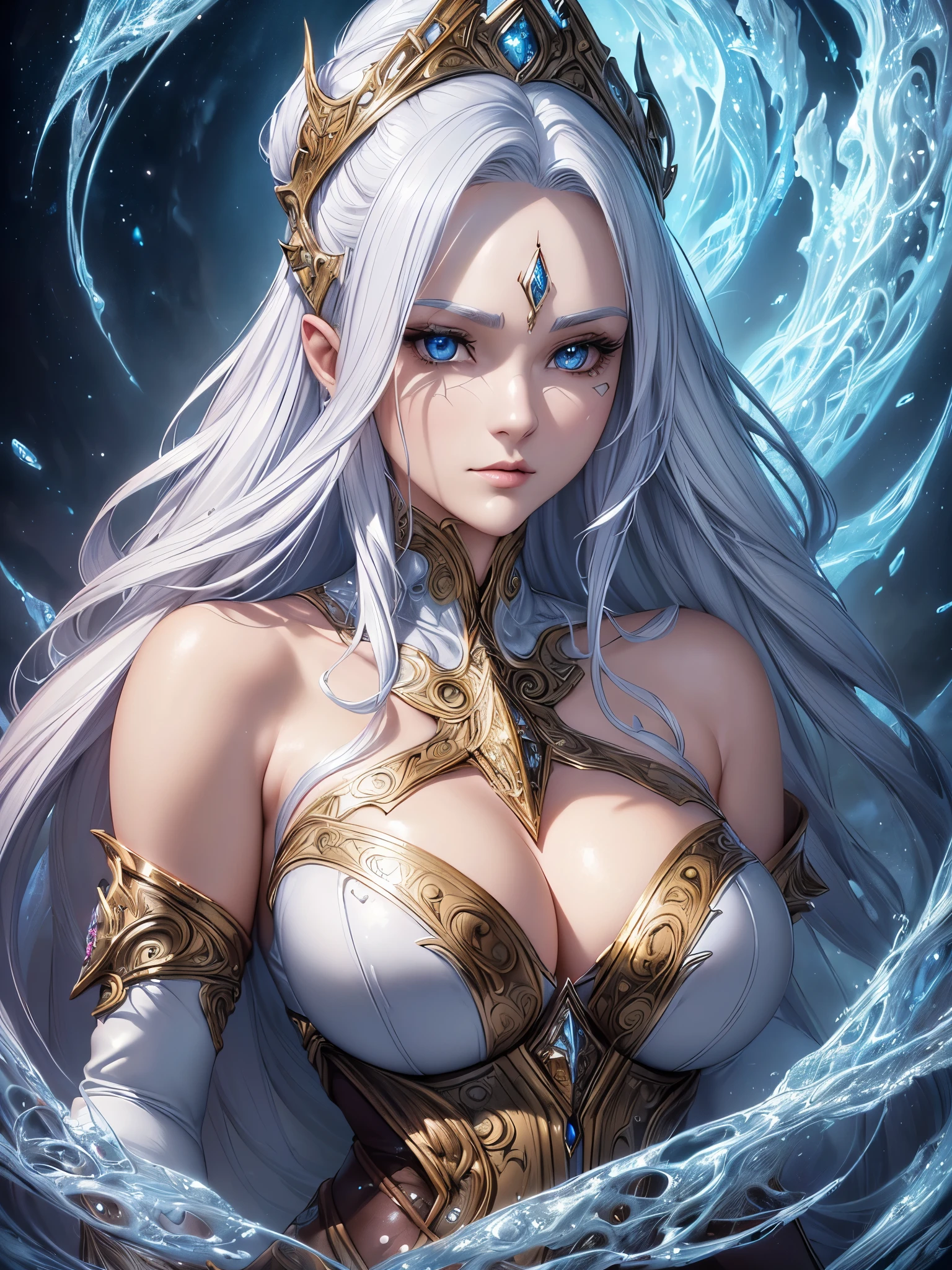 ((highest quality)),(ultra high resolution),(Super detailed),(detailed description),((best CG)),(best work of art),super precision art,amazing drawing art,(Fantasy art with precise details:1.5),(1 female wizard 1.7),(beautiful and well-shaped face:1.5),(White Witch Clothing:1.6,)