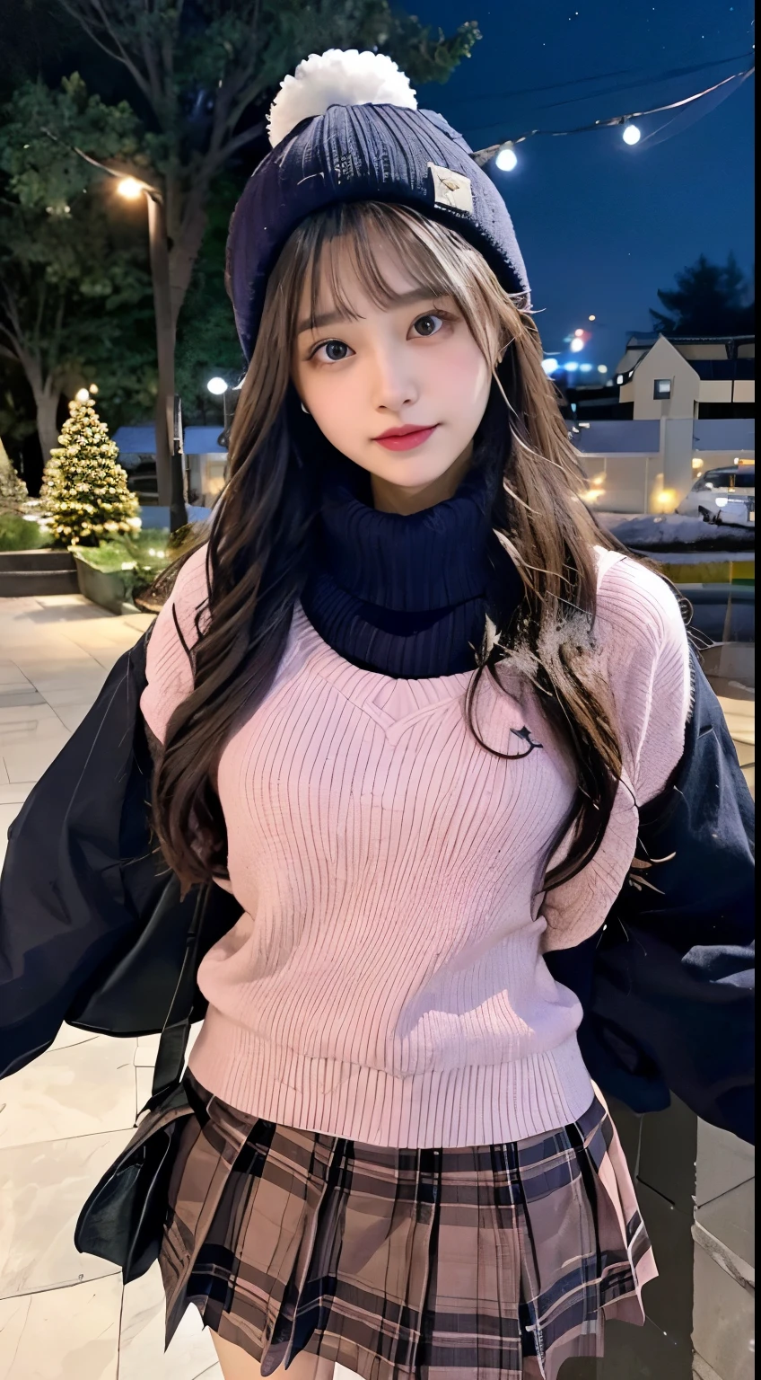 The beauty of winter spreads,outdoors,garden,Night sky ADDCOMM ADDCOL ADDCOL Blue moon ADDROW Snow ADDCOL It's snowing ADDCOL It's snowing ADDROW Pink primrose flower ADDCOL 1girl,long hair,black hair,flowing bangs:1.3,green eyes,mole under left eye:1.3,black eyes,medium breasts,pink heart hair accessories,Winter clothes,sweater,beanie hat,long sleeve,scarf,turtleneck,sleeves go over wrists,ribbed sweater
ADDCOL
ADDROW pink primula flowers
ADDCOL 1girl,pleated skirt ADDCOL
(masterpiece:1.2), (highest quality:1.2)