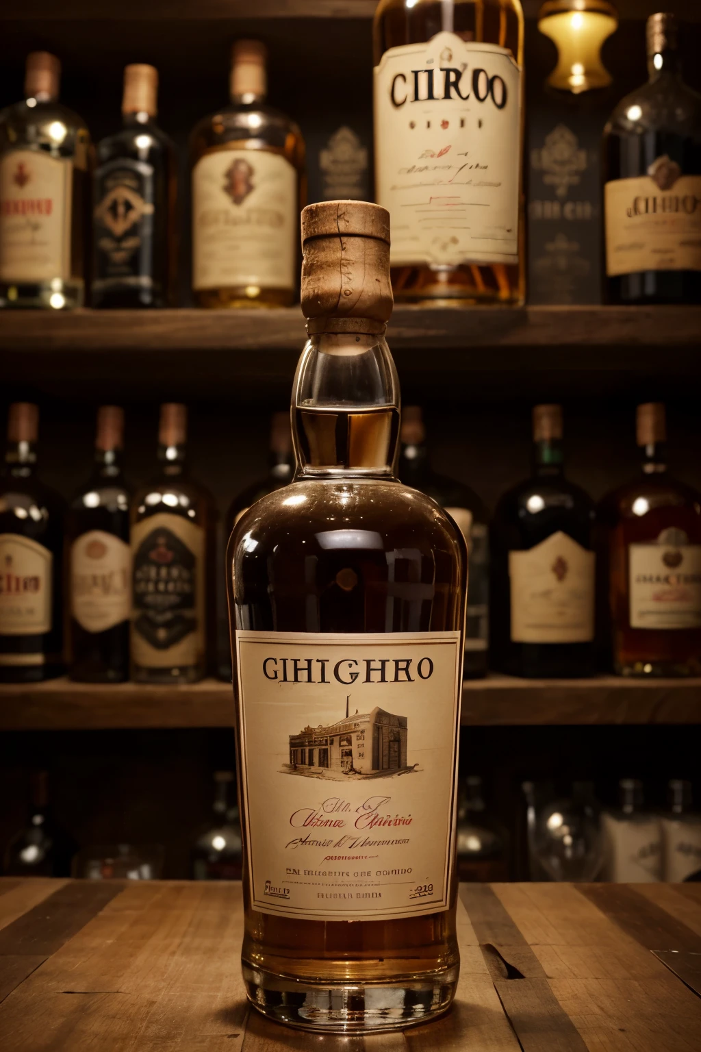 Create the elegant label for an aged gin bottle ( only the label, not the bottle), in the middle there is the written 'CHIODO Gin,' born in 2001, it's one of the best in the world but mostly beloved by partygoers and flashy individuals