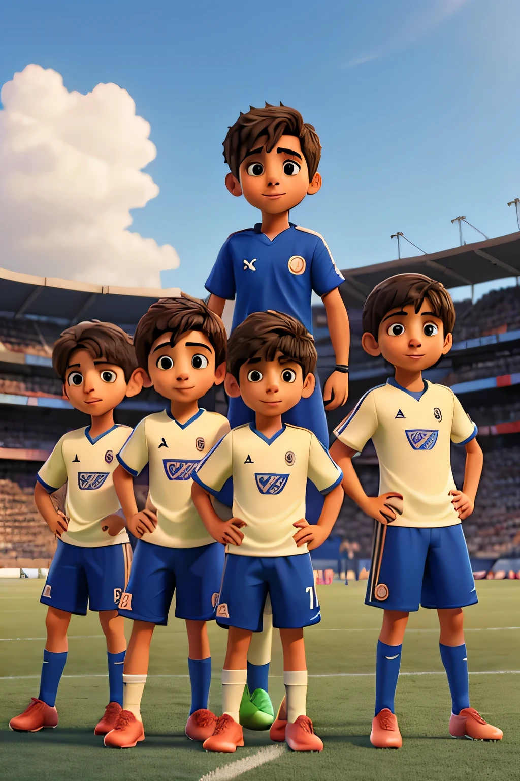 um menino de 9 anos junta sus amigos, Bem, Pedro, Sofia and João create a football team together and start training