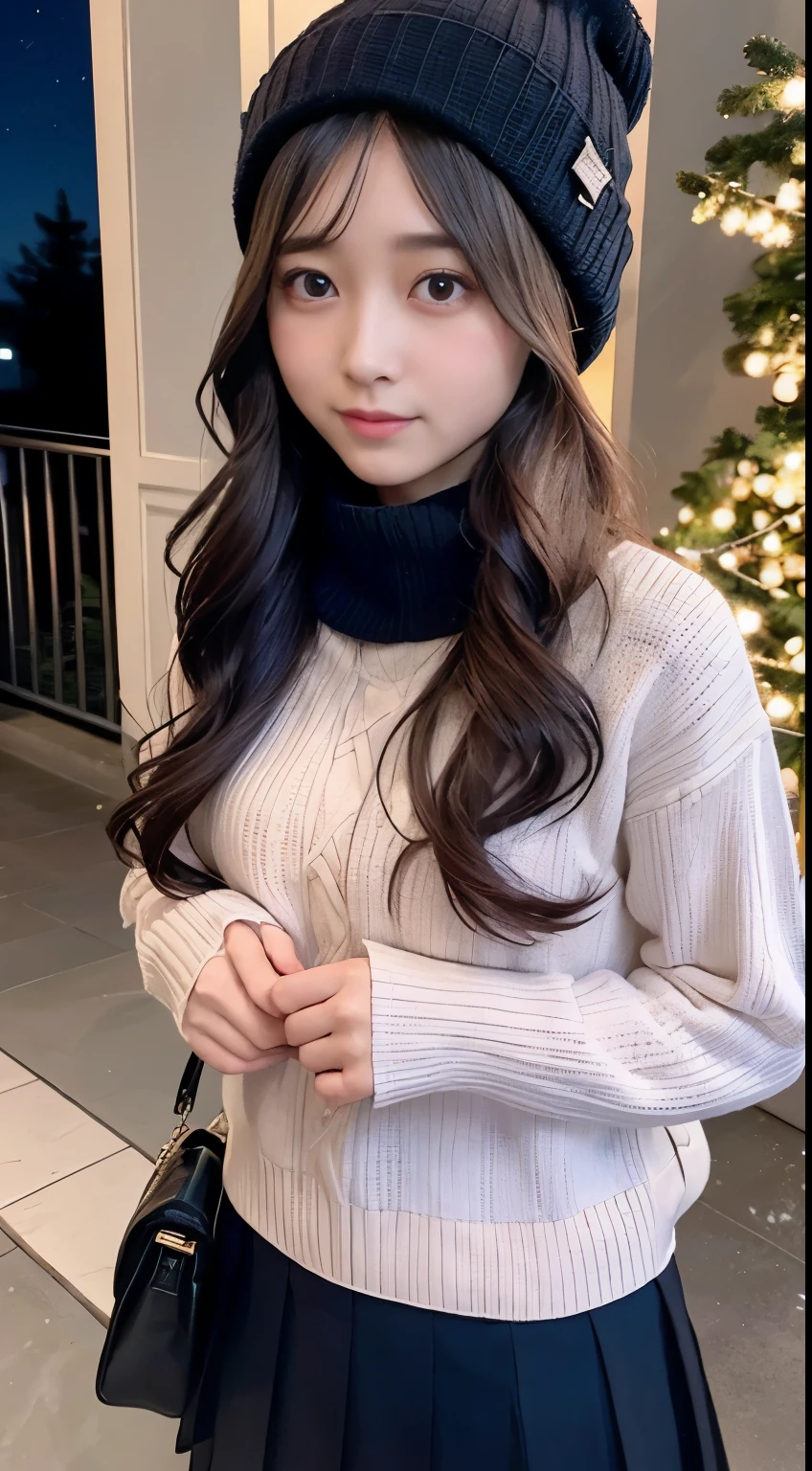 A young and beautiful girl from Asia, cute face, beautiful face, perfect body, wearing a coat