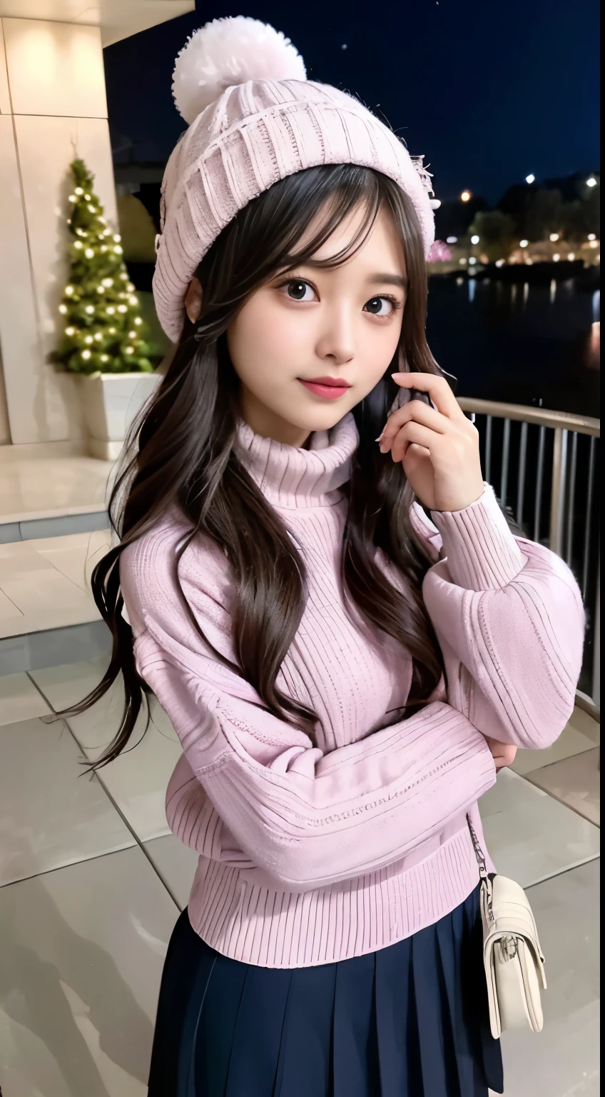 The beauty of winter spreads,outdoors,garden,Night sky ADDCOMM ADDCOL ADDCOL Blue moon ADDROW Snow ADDCOL It's snowing ADDCOL It's snowing ADDROW Pink primrose flower ADDCOL 1girl,long hair,black hair,flowing bangs:1.3,green eyes,mole under left eye:1.3,black eyes,medium breasts,pink heart hair accessories,Winter clothes,sweater,beanie hat,long sleeve,scarf,turtleneck,sleeves go over wrists,ribbed sweater
ADDCOL
ADDROW pink primula flowers
ADDCOL 1girl,pleated skirt ADDCOL
(masterpiece:1.2), (highest quality:1.2)