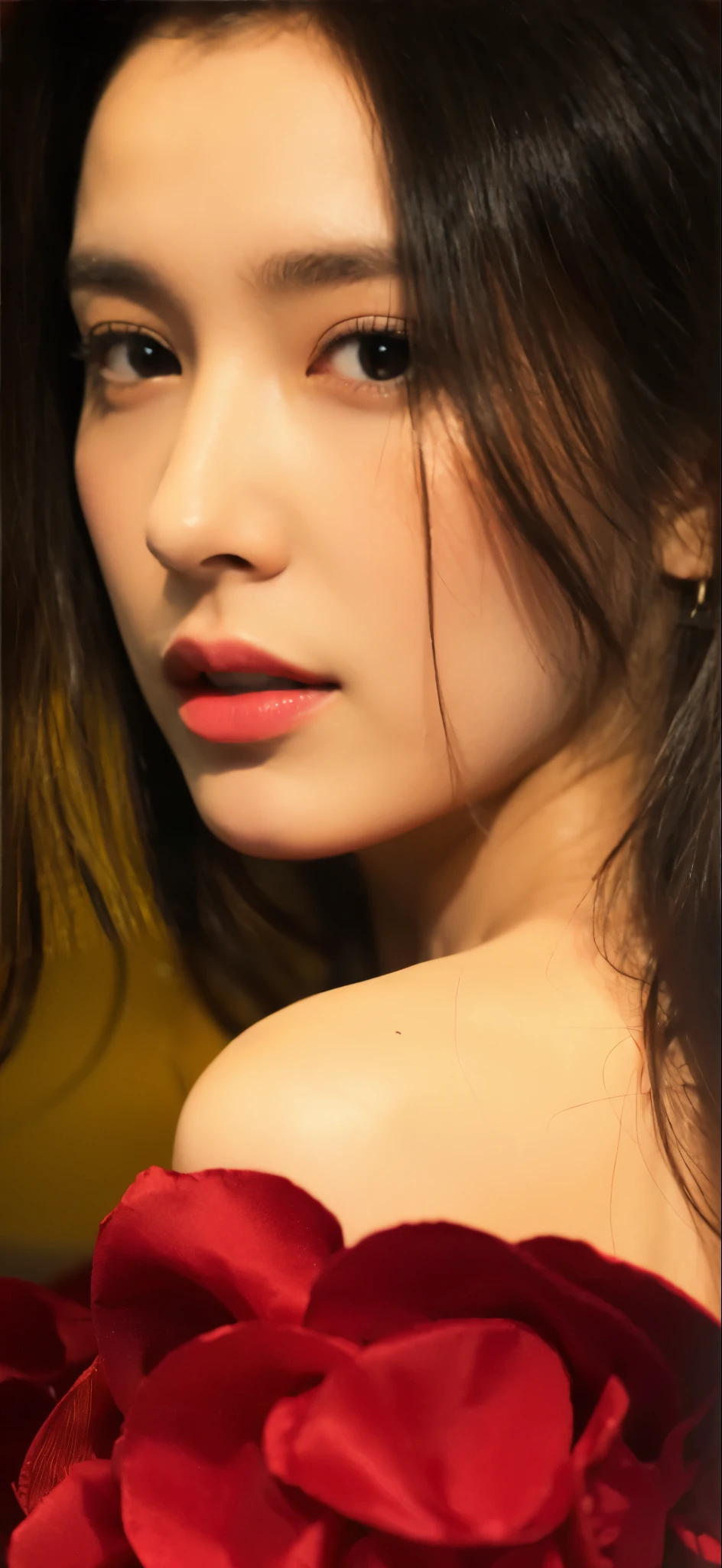 ((Masterpiece, Top image quality, high resolution、alone、skin shiny))(on the table, best quality, actual, super detailed, meticulous, high resolution, 8k wallpaper),huge breasts, Close-up portrait of a beautiful woman, like, smiling, light brown messy hair, Perfect dynamic composition, 美丽meticulous的眼睛, Just like the cover of a fashion magazine, on campus,Gorgeous costumes,hot stamping clothing,One of them is wearing a pink tulle dress,long black hair、8-year-old girl wearing pink bow hairpin sitting on the ground holding balloons,The white buds do not exceed the knees,girl'bedroom,pink girl'Room decoration。