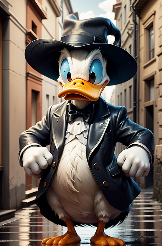 donald in black suit, City, whitegloves