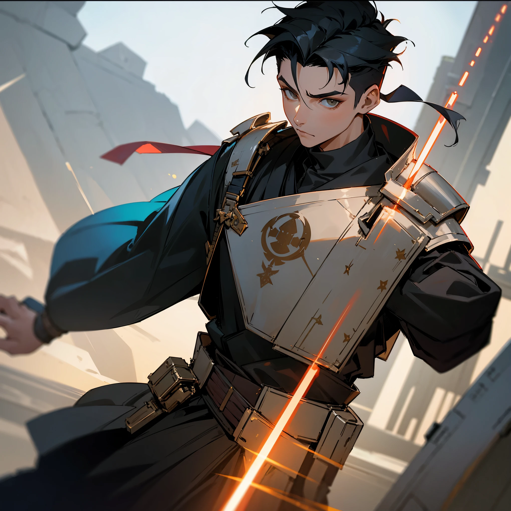 1male, Black hair, modern undercut,jedi clothing, temple, facing viewer , Armored Clothing , Armor Piece , Star Wars