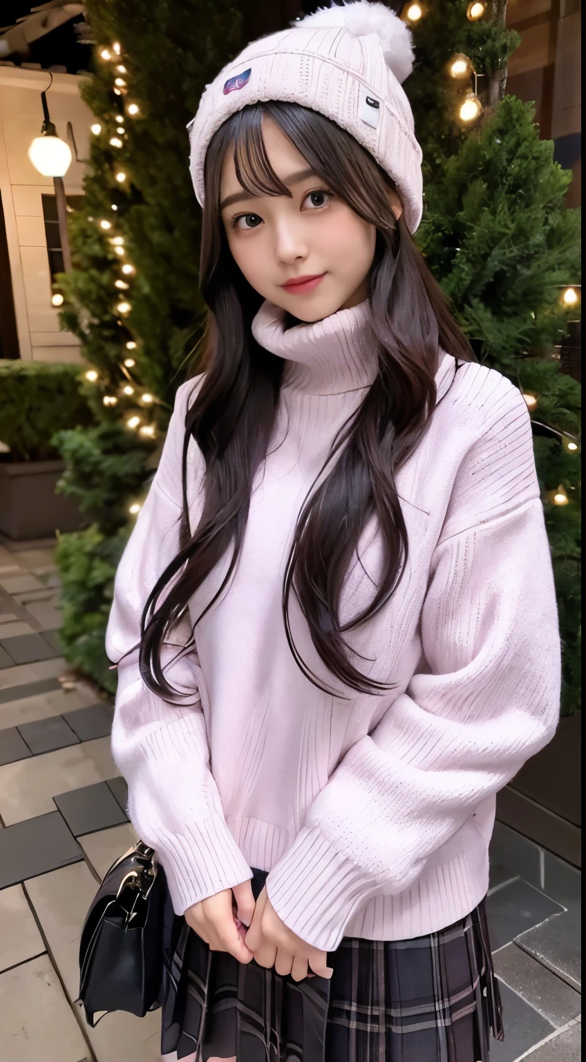 The beauty of winter spreads,outdoors,garden,Night sky ADDCOMM ADDCOL ADDCOL Blue moon ADDROW Snow ADDCOL It&#39;s snowing ADDCOL It&#39;s snowing ADDROW Pink primrose flower ADDCOL 1girl,long hair,black hair,flowing bangs:1.3,green eyes,mole under left eye:1.3,black eyes,medium breasts,pink heart hair accessories,Winter clothes,sweater,beanie hat,long sleeve,scarf,turtleneck,sleeves go over wrists,ribbed sweater
ADDCOL
ADDROW pink primula flowers
ADDCOL 1girl,pleated skirt ADDCOL
 (masterpiece:1.2), (highest quality:1.2)