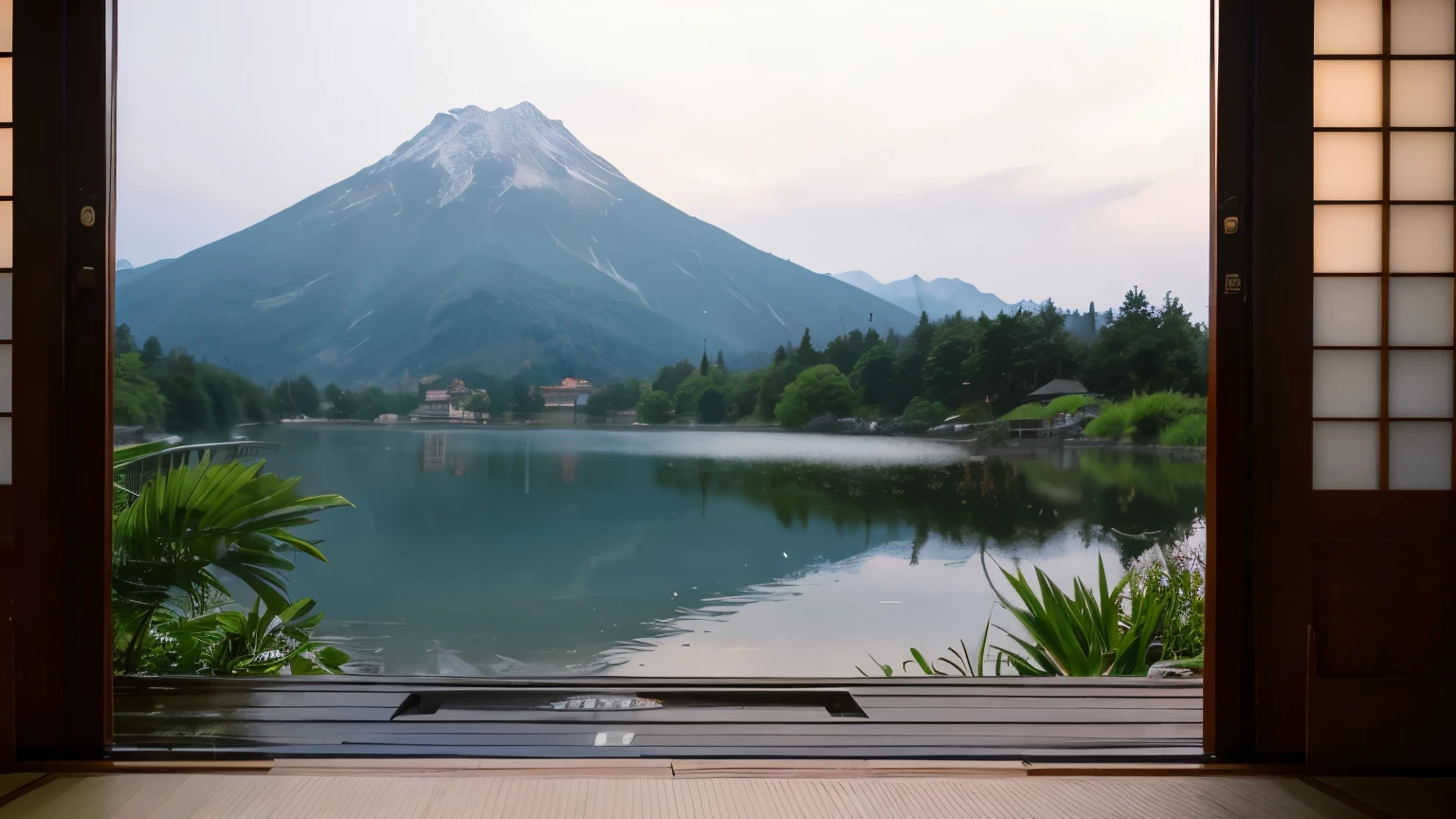 View of the rain from a Japanese-style room