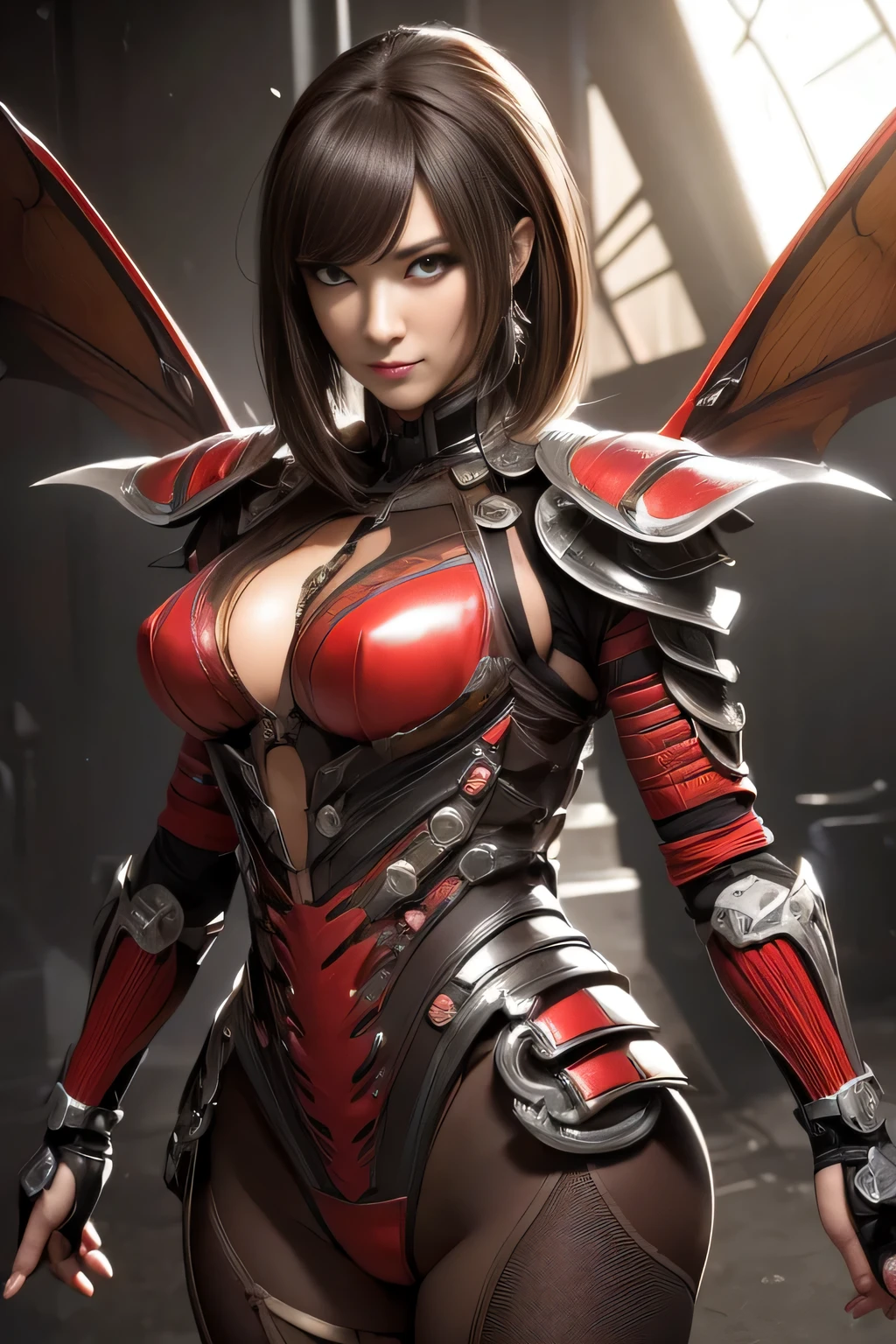 (High resolution,masterpiece,highest quality,Very detailed CG, anime, official art:1.4), realistic, photograph, amazing detail, everything is complicated, shiny and glossy,Amazing number of layers, 8K wallpaper, 3D, sketch, cute, figure,( alone:1.4), perfect female proportions,villain's daughter, (Fusion of dark brown cockroach and lady:1.4), (brown cockroach woman:1.2), (brown cockroach woman:1.2), (Fusion:1.2), (alone:1.4), (evil smile:1.2), muscular, abs, (Cockroach brown exoskeleton bio insect suit:1.4), (Cockroach brown exoskeleton bio insect armor:1.2), (brown transparent cockroach feathers:1.4), (Antennae of brown cockroaches:1.3),