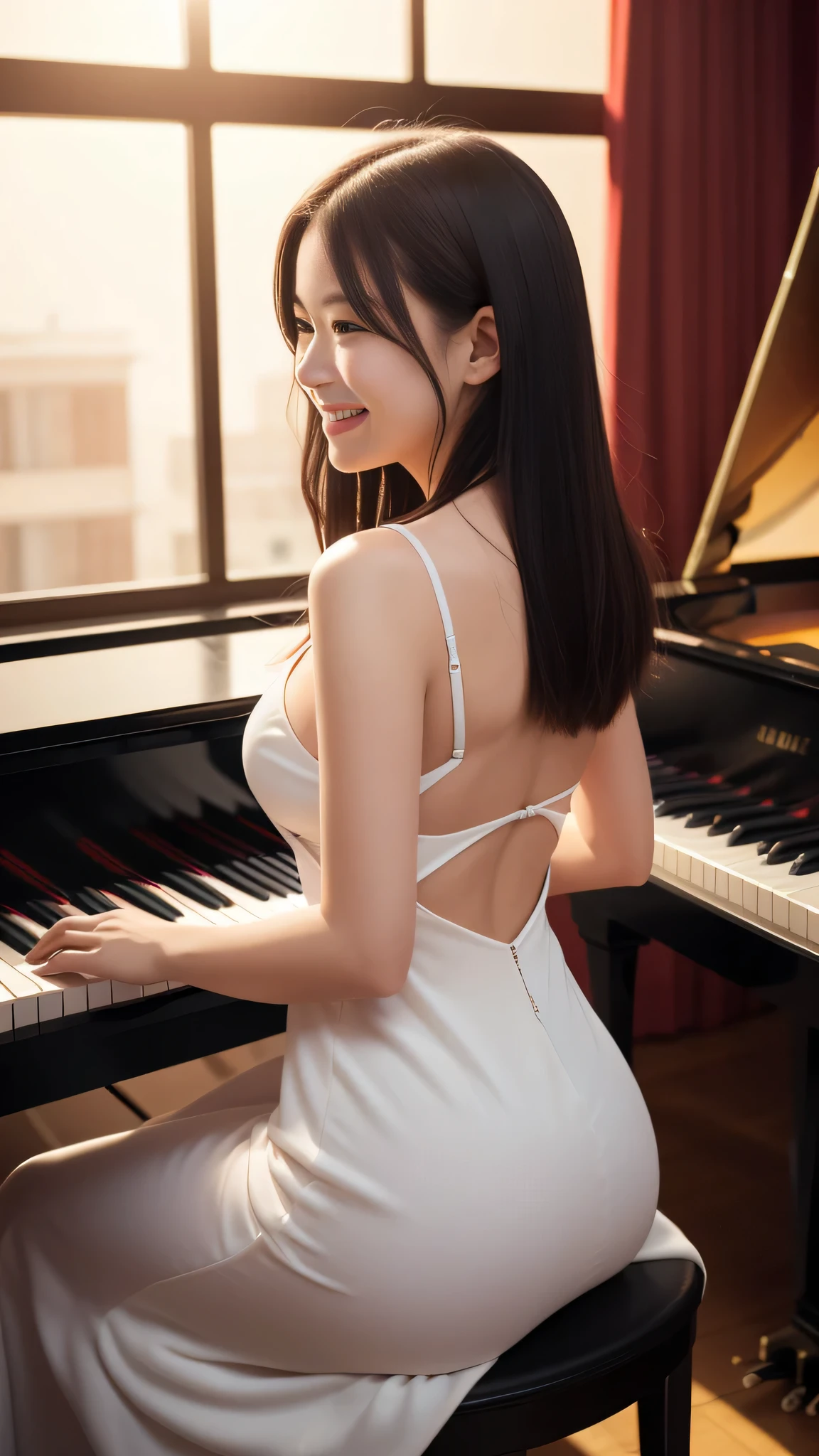 ((A beautiful girl playing the piano completely naked:1.2, Practicing the piano)), super detailed piano, Mysterious, clear々A nice morning, Window, (, Baby Face:1. breasts, ((Detailed eyes and face, Professional photography techniques, Cinema Lighting)), ((Detailed hands, The pianist&#39;s beautiful hands)), (Highest quality, 8K, masterpiece:1.2, RAW Photos), Short Hair, (Perfect Anatomy:1.3)