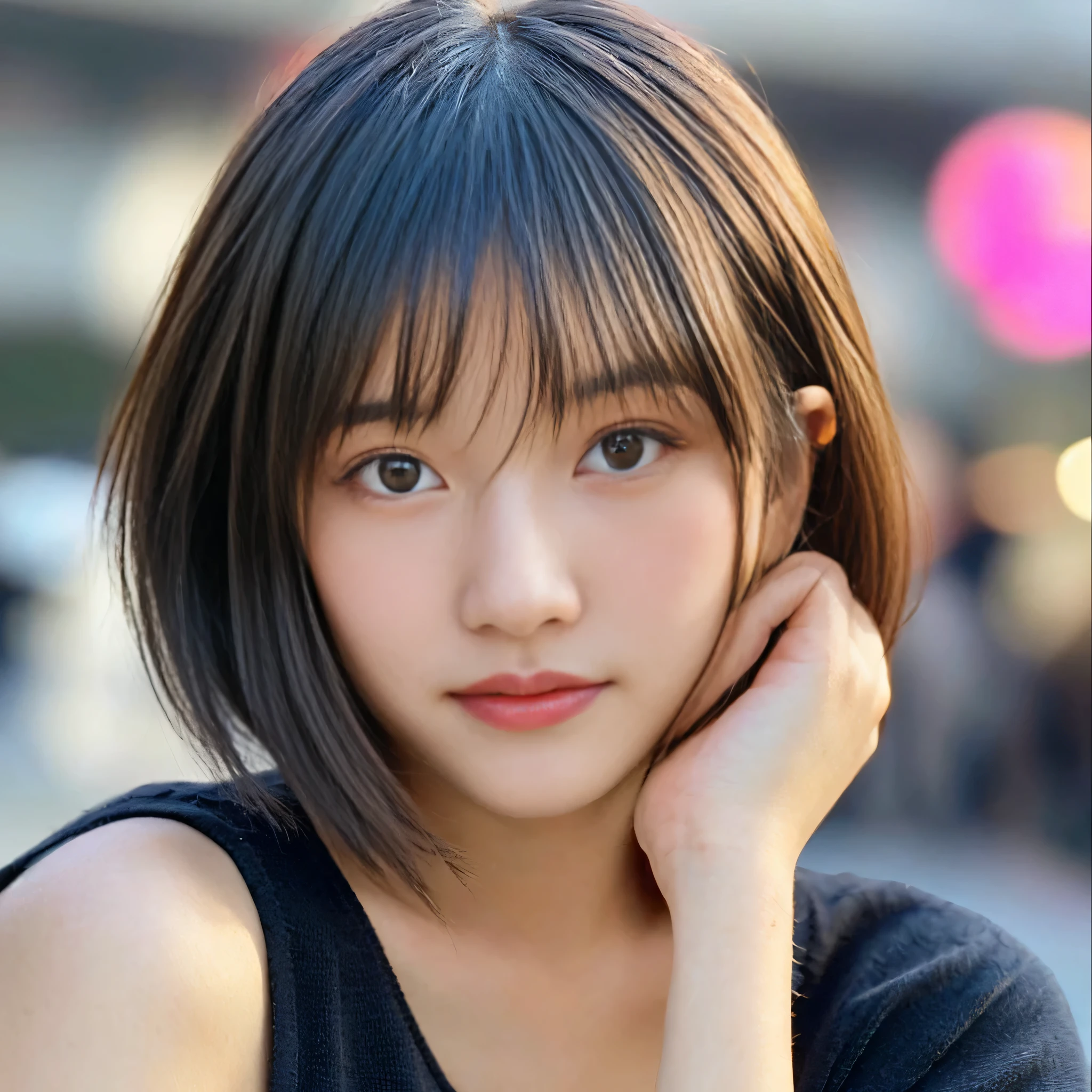 Masterpiece, Top Quality, (clear Photo: 1.3), Photorealistic, Yuguo, Hanaran, Hanaran, 1 Girl, extra short hair, sidelocks-hair, smiling face, earrings, necklace,