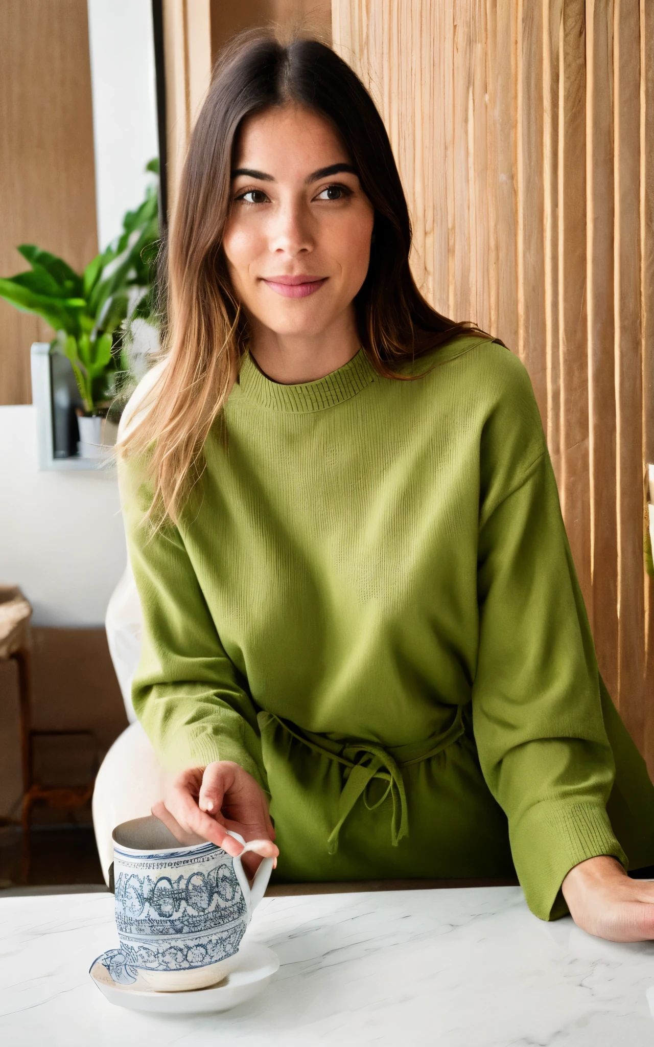 tasse de matcha dans un salon feng shui